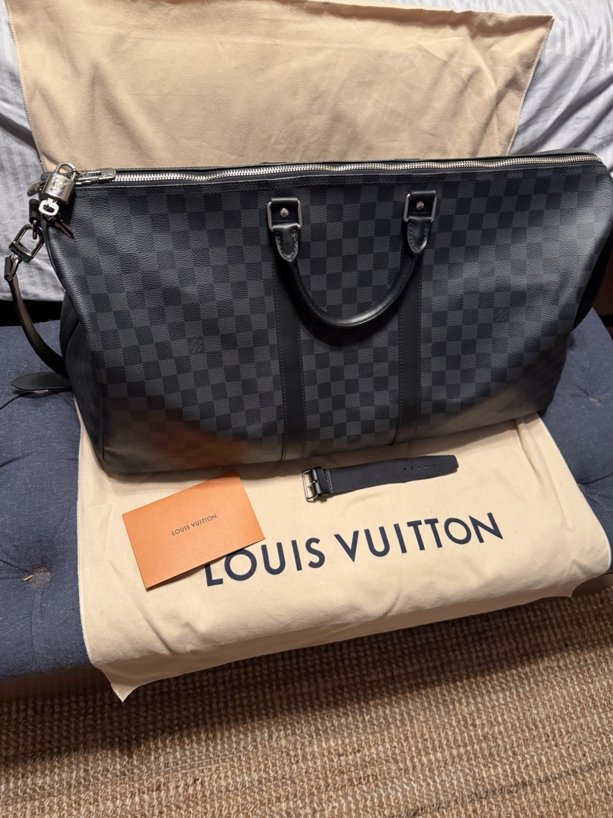 Louis Vuitton Keepall 55 Bandouliere Damier Graphite LV Travel Duffle Bag SD3102