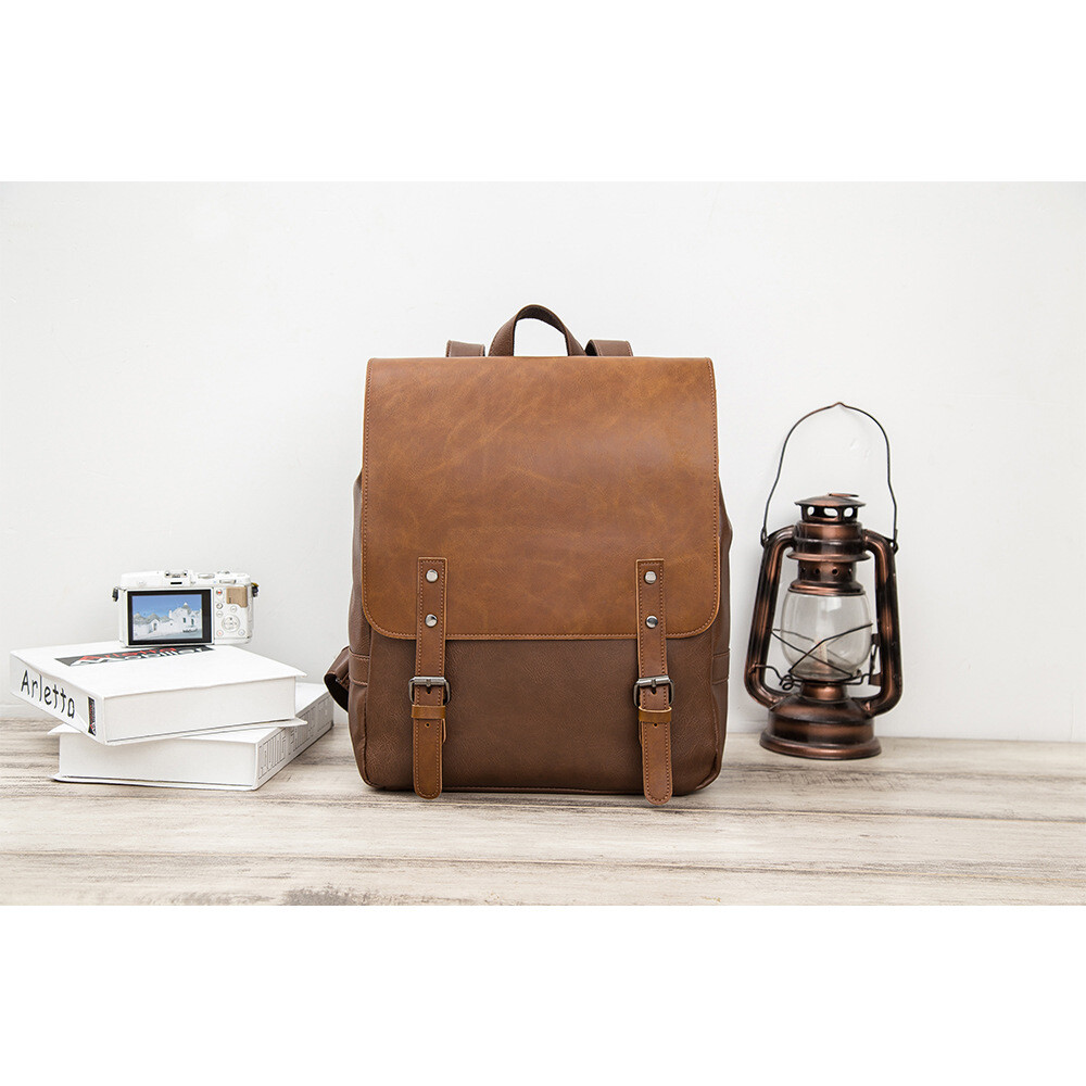 Men Large Capacity Leisure Travel Backpack Student Backpack Leather Backpack