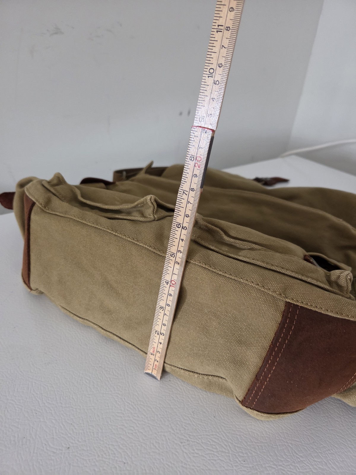 S.C. Cotton Canvas Messenger Laptop Bag Khaki Leather Trim Crossbody Satchel 17″