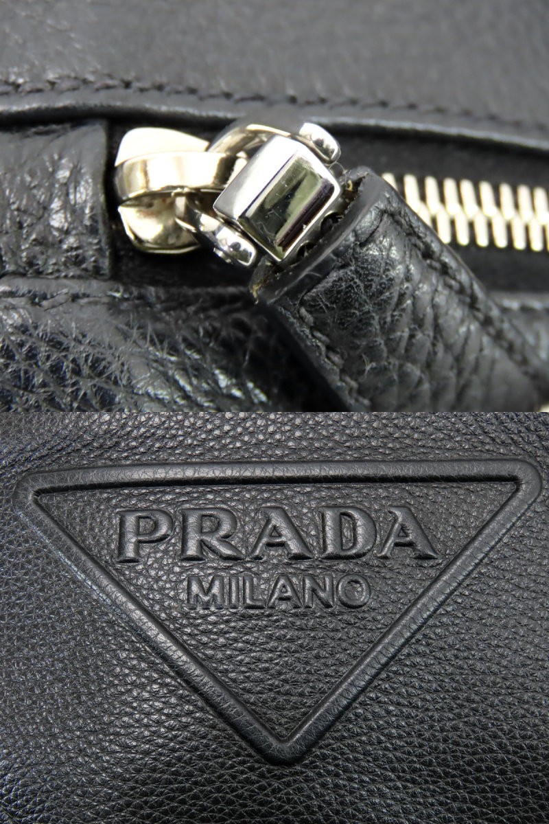 PRADA VITELLO DAINO Triangle Logo Leather Sling Bag NERO Black 2VZ098