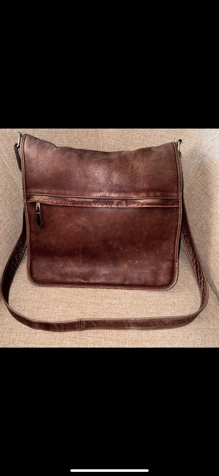 Vintage Brown Leather Distressed Briefcase Messenger Bag Made In Colombia