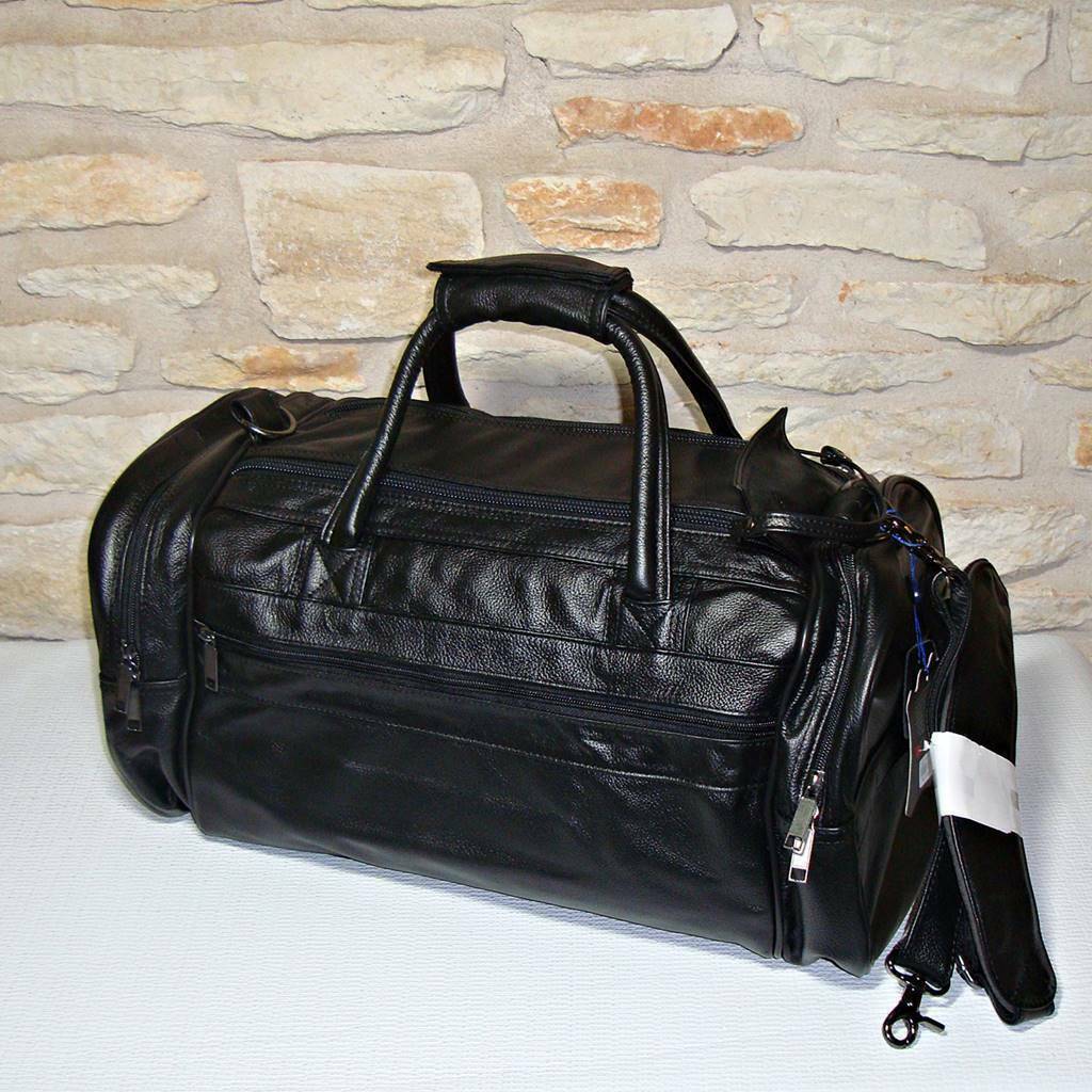 【NEW】AMERILEATHER 3704-9 BLACK LEATHER 20-INCH CARRY-ON DUAL ZIPPERED DUFFEL
