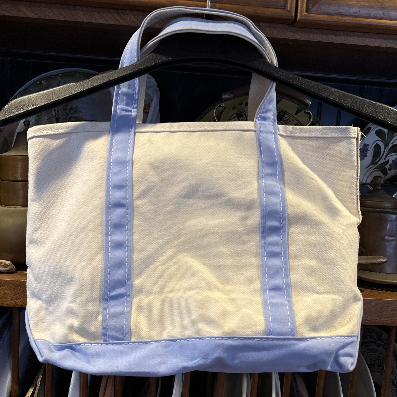Vintage LL Bean Boat And Tote Black Trim Ivory Bag Canvas Medium 16″ x 11” A6