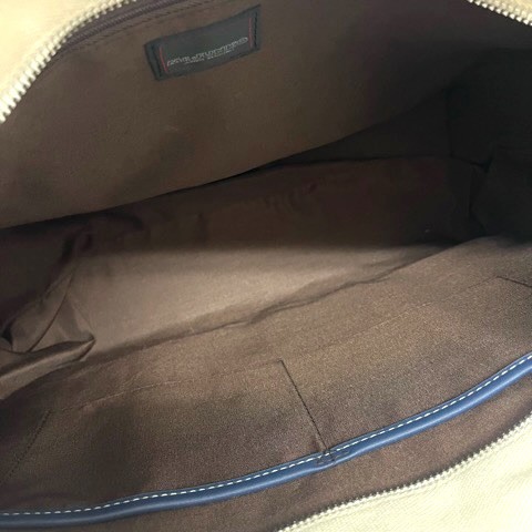 MR.JUNKO Tote Bag White Navy Canvas Leather Logo Animal Pattern S/N 32cm