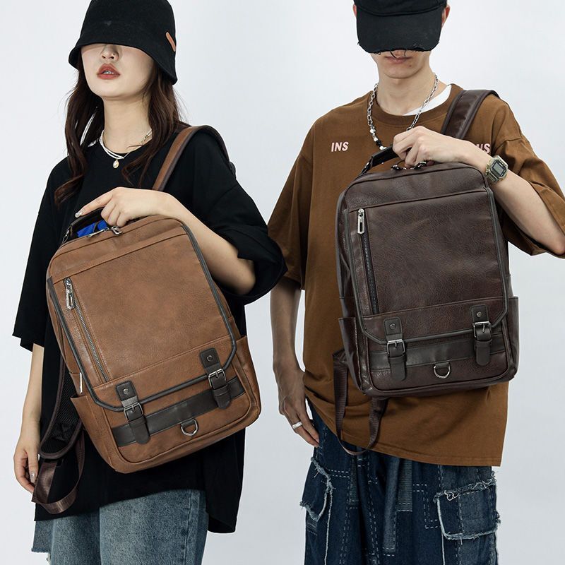 Men and Women PU Leather Backpack Computer Waterproof Outdoor Business Bag