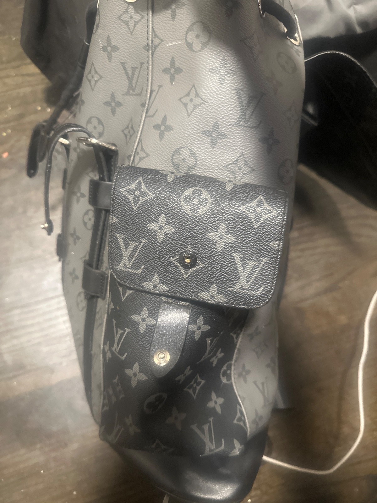 LOUIS VUITTON TR4145 Damier Graphite Christopher PM Bag Backpack Black Red Trim