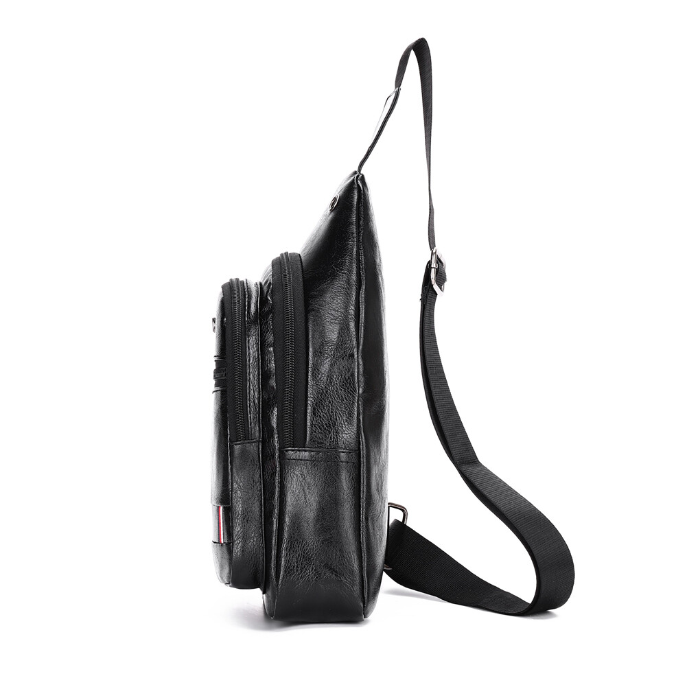 Men’s Chest Bags Sling Backpack Leather Crossbody Purse with Earphone Cable Port