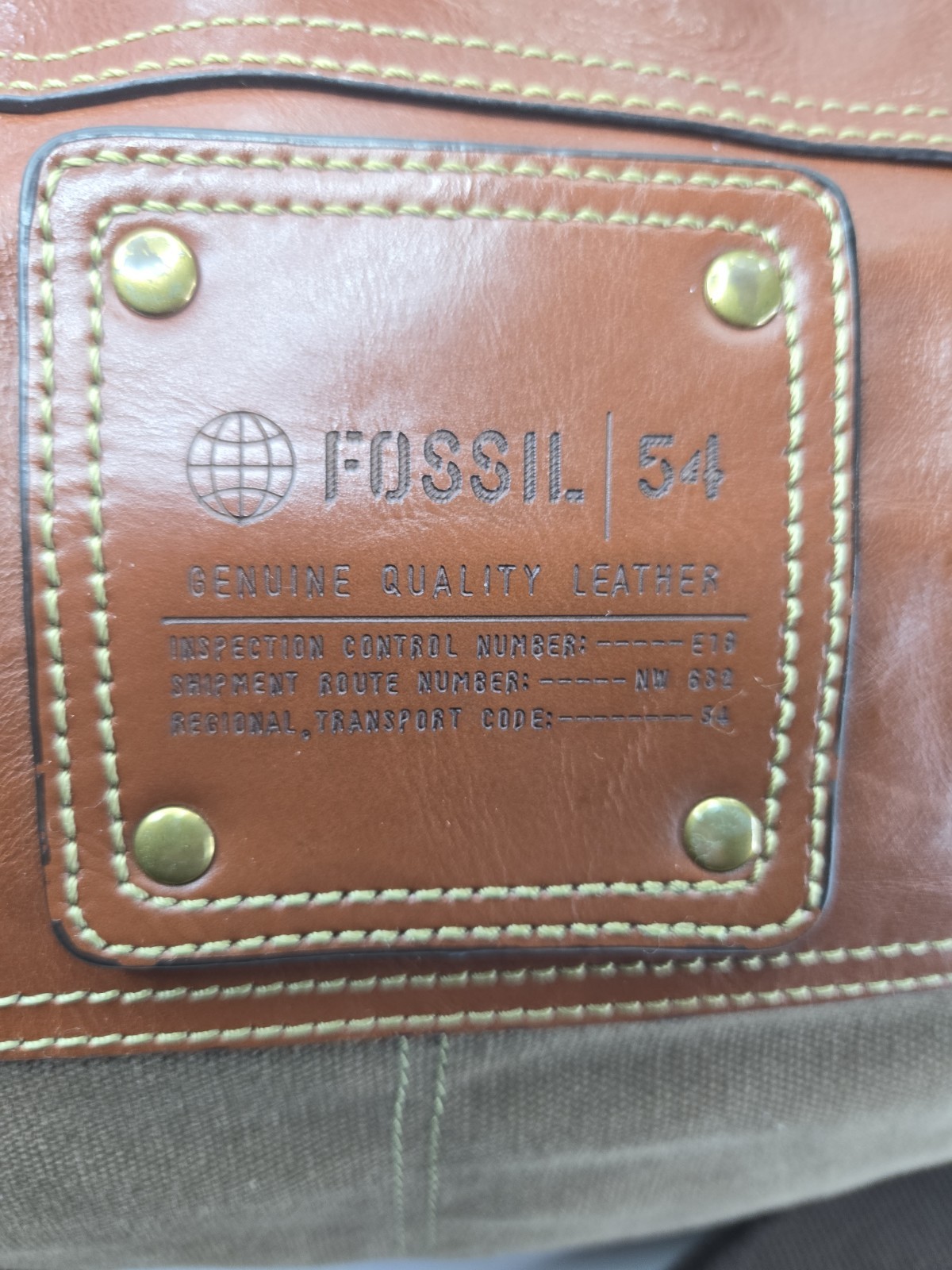 Fossil 54 MBG1121200 Brown Leather Canvas Duffel Weekender Bag READ