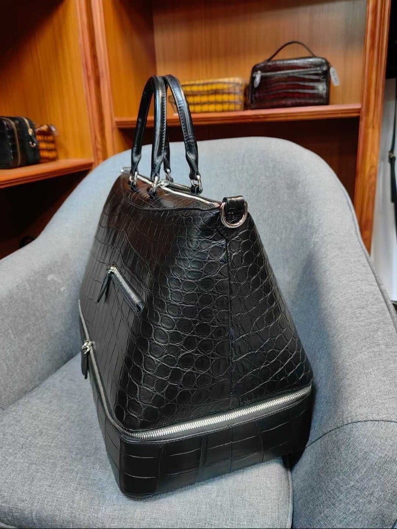 Handcrafted Real Croco Belly Leather Double Layer Business Handbag Travel