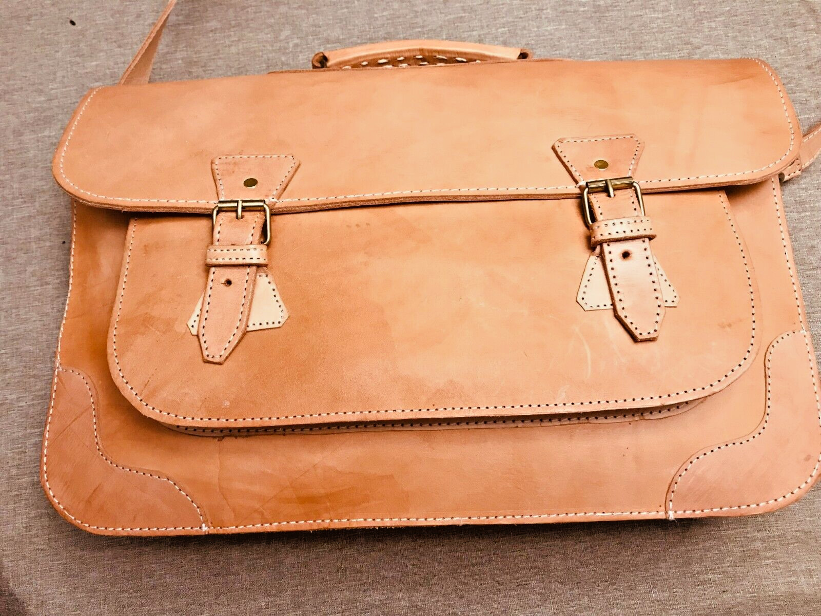 Natural Tan Burnished Belting Leather Briefcase / Messenger Bag – SPAIN
