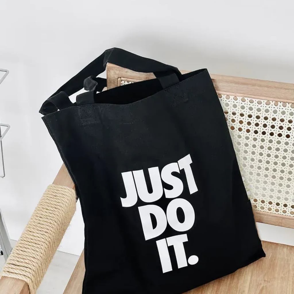 Nike Just Do It Black Cotton Canvas Tote Bag