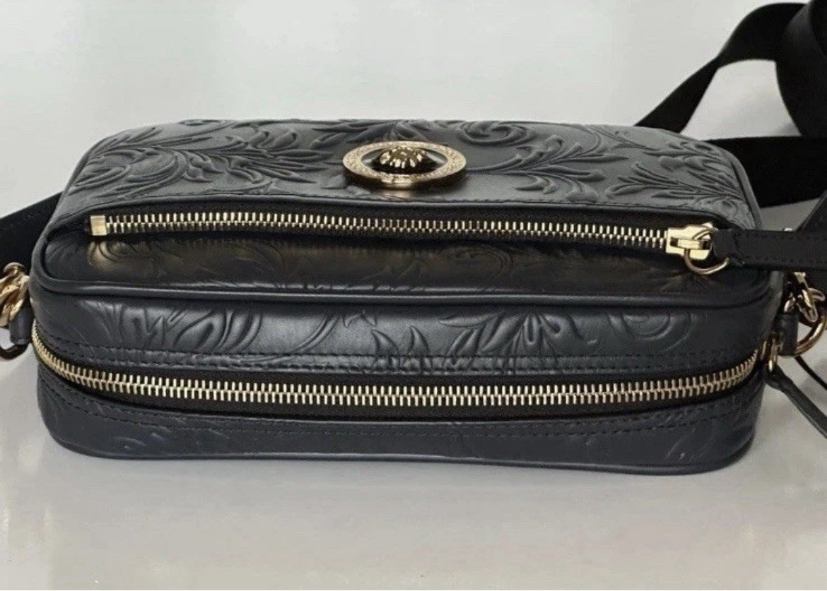 Versace Medusa Head Embossing Calf Leather Blue Crossbody Bag 1005464 IT NWT