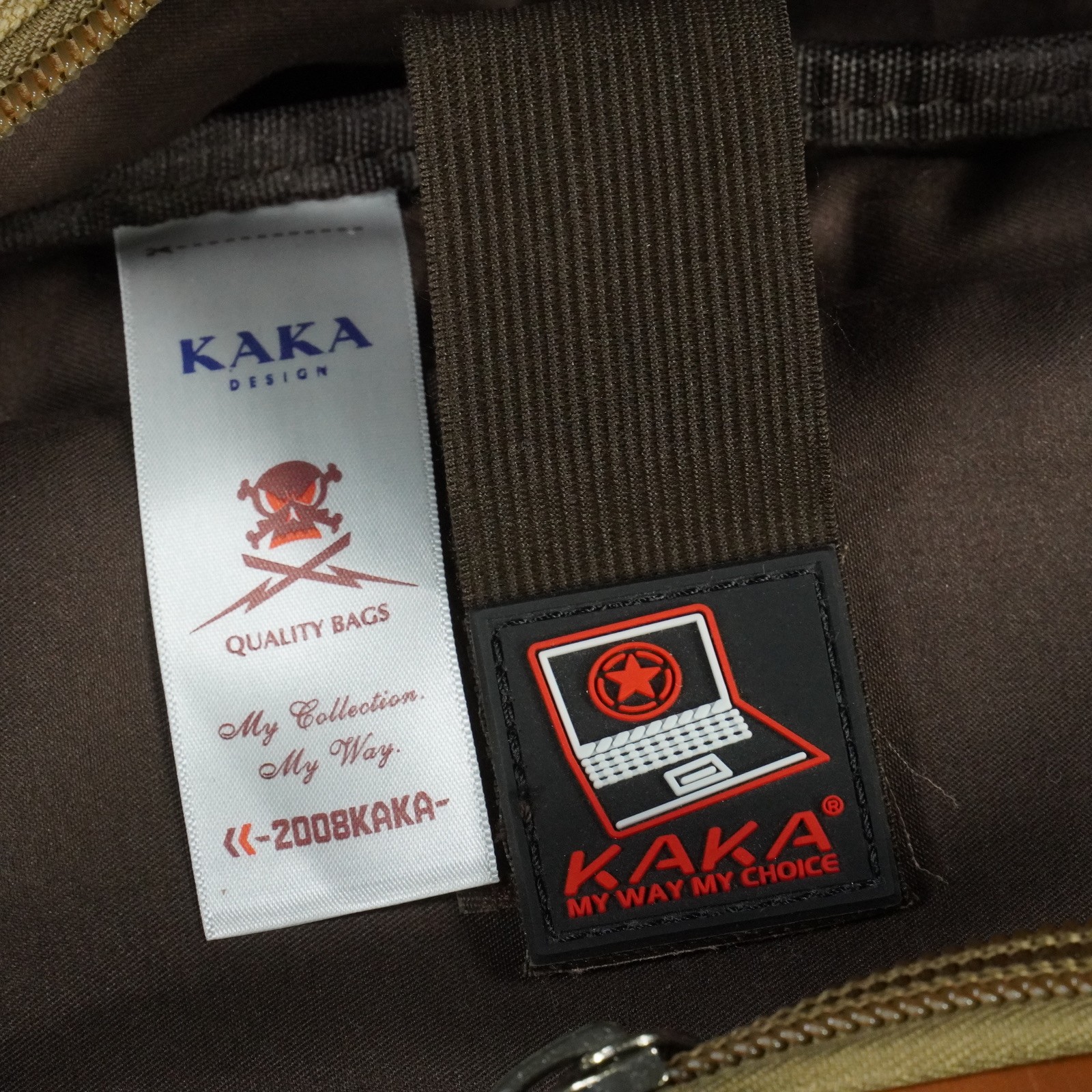 KAKA 2008 TRAVEL BAG BACKPACK LAPTOP BAG KAHKI BIEGE LEATHER, 19″ X 11.8″ X 7.1″