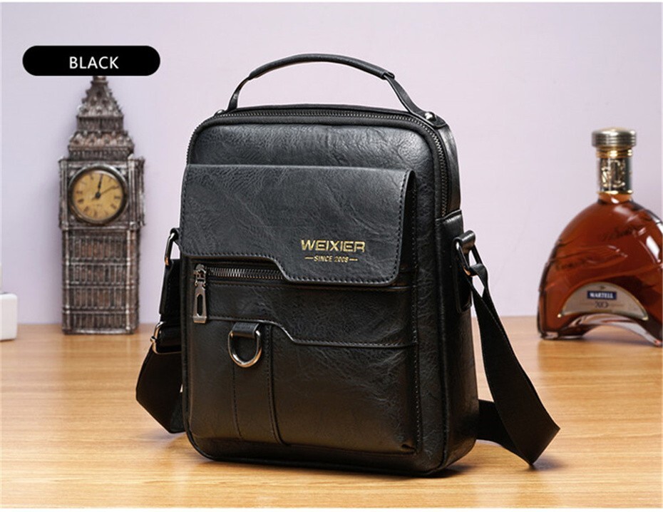 WEIXIER Men Crossbody Bag Vintage Handbag Large Capacity PU Leather Shoulder Bag