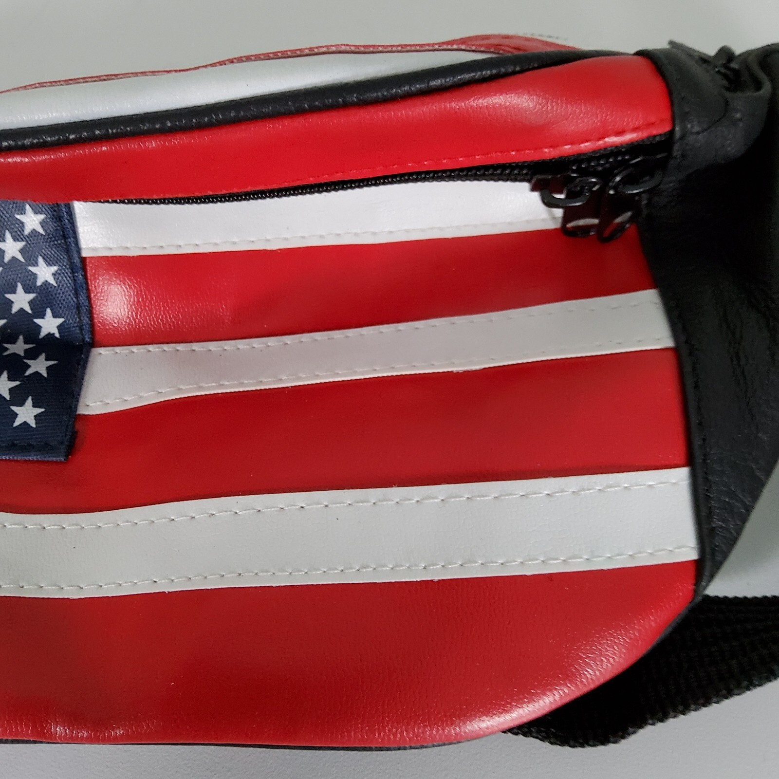 Leather Vintage American Flag Fanny Pack 3 Pockets One Size Fits Most USA