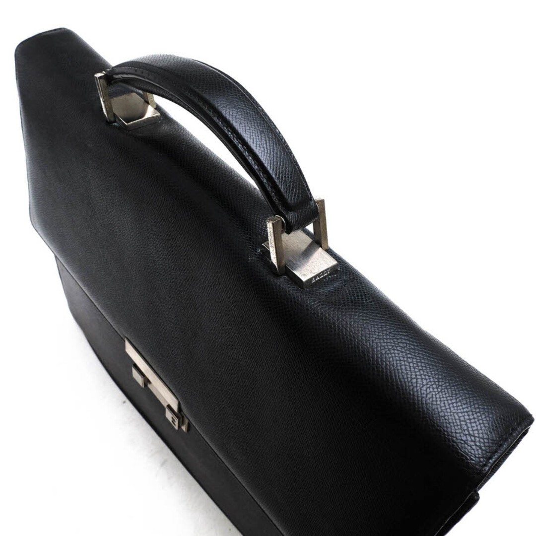 BALLY Men’s briefcase business bag leather black grain embossed 38×29×6cm