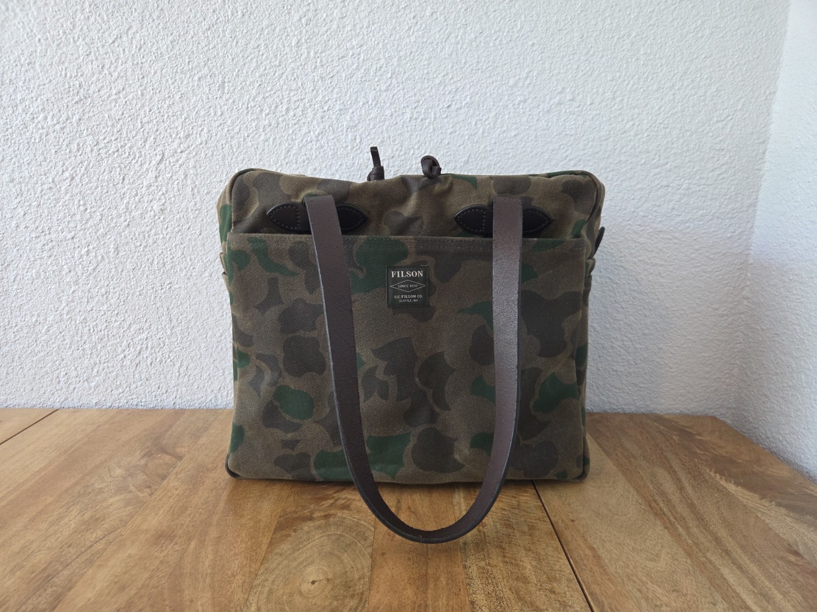 Filson Waxed Rugged Twill Tote Bag With Zipper | Dark Shrub Camo | Ltd. Edition