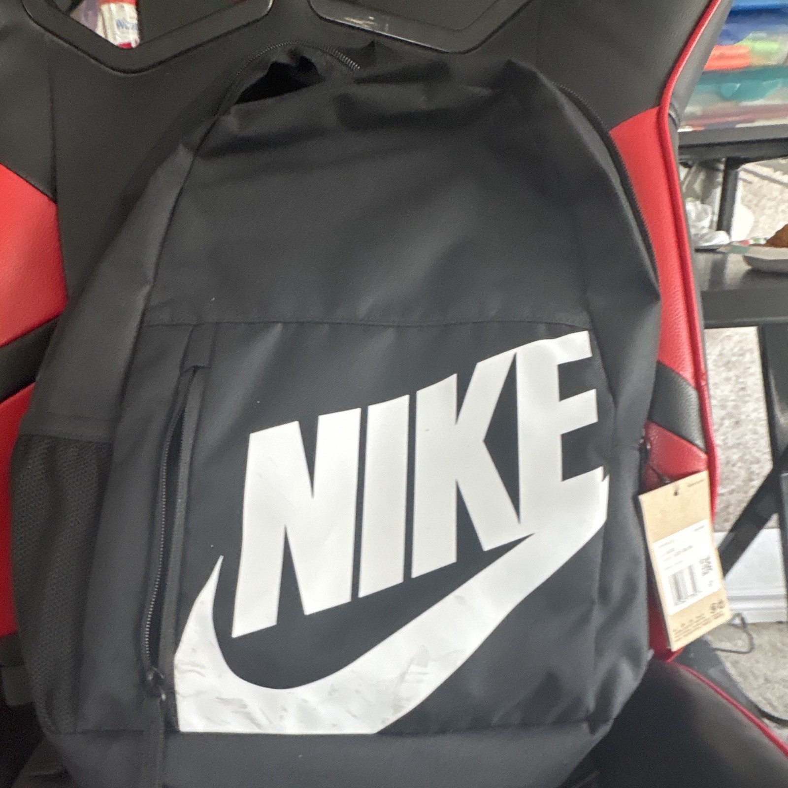Nike Black Backpack Large White Logo Zip Closure Adjustable Strap Outer Pockets