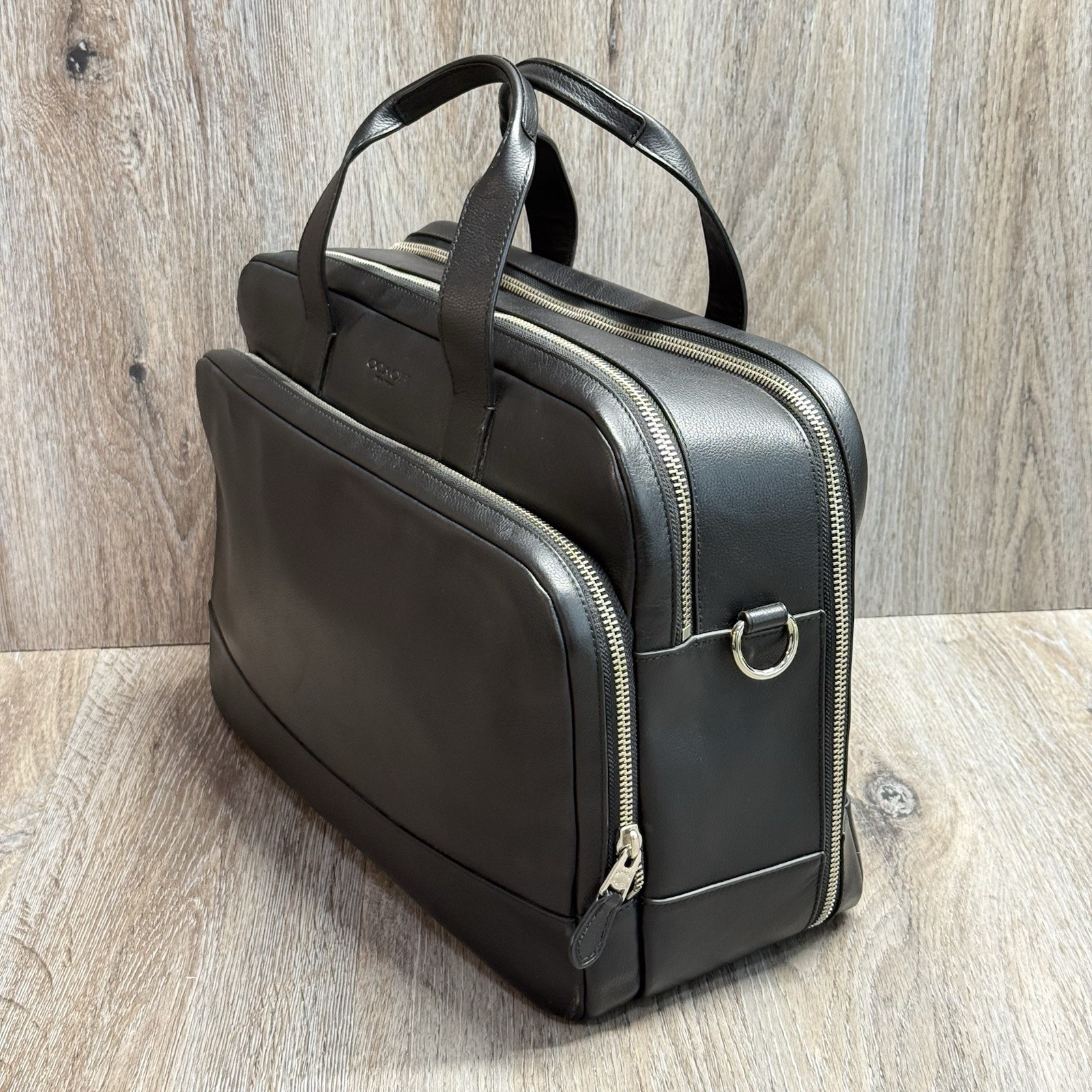 COACH 24 hour Smooth Black Leather Laptop Briefcase Messenger Bag — F72224