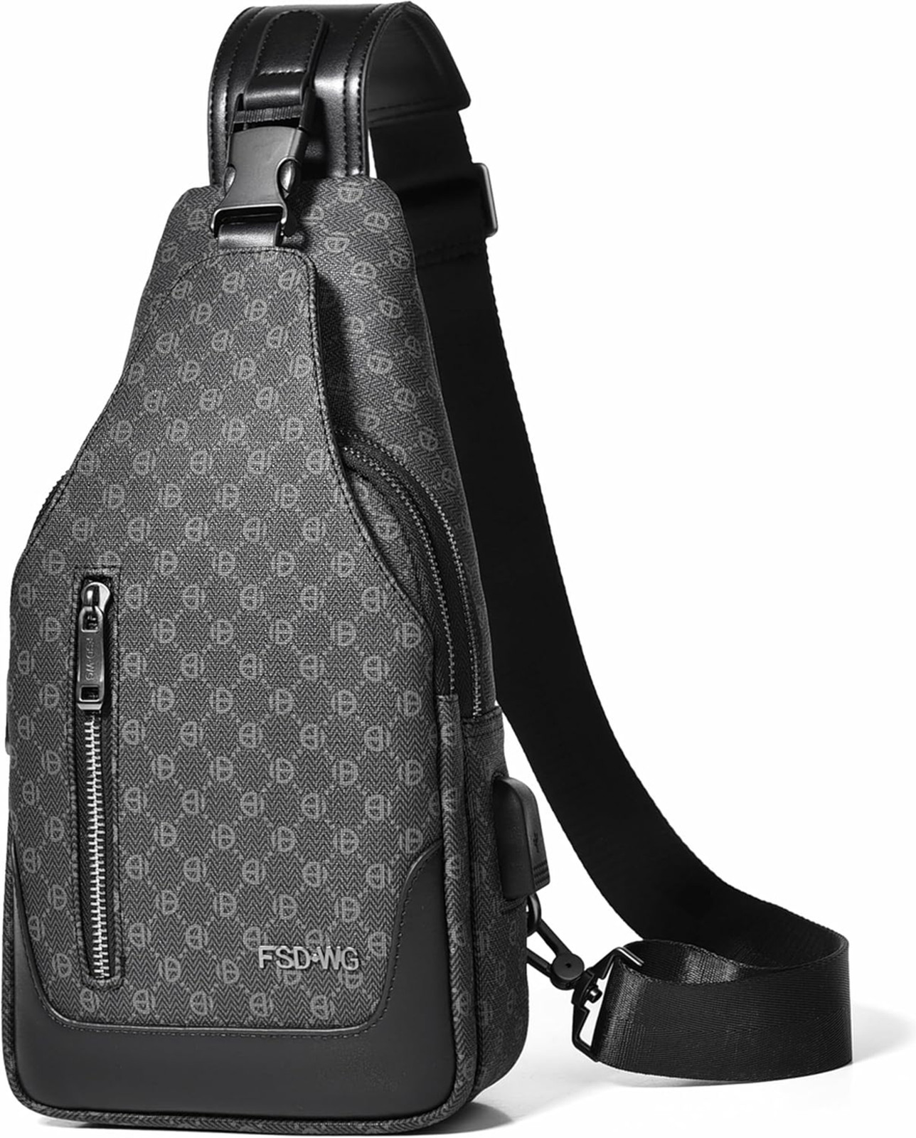 Mens sling backpack leather crossbody bag travel hiking purse water resistant