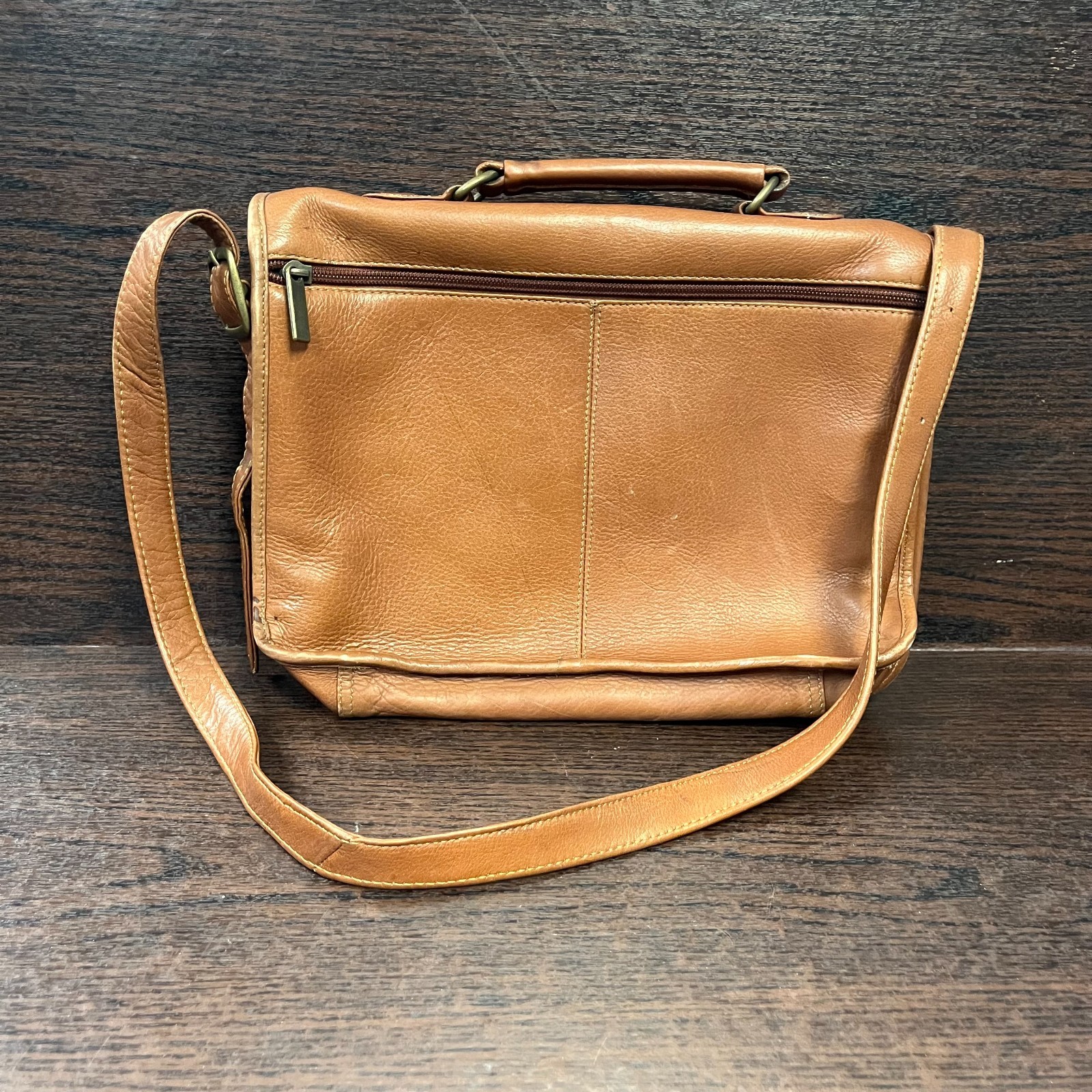 ETZ Men’s Bag Size M Brown Leather Satchel Briefcase Laptop Shoulder Strap