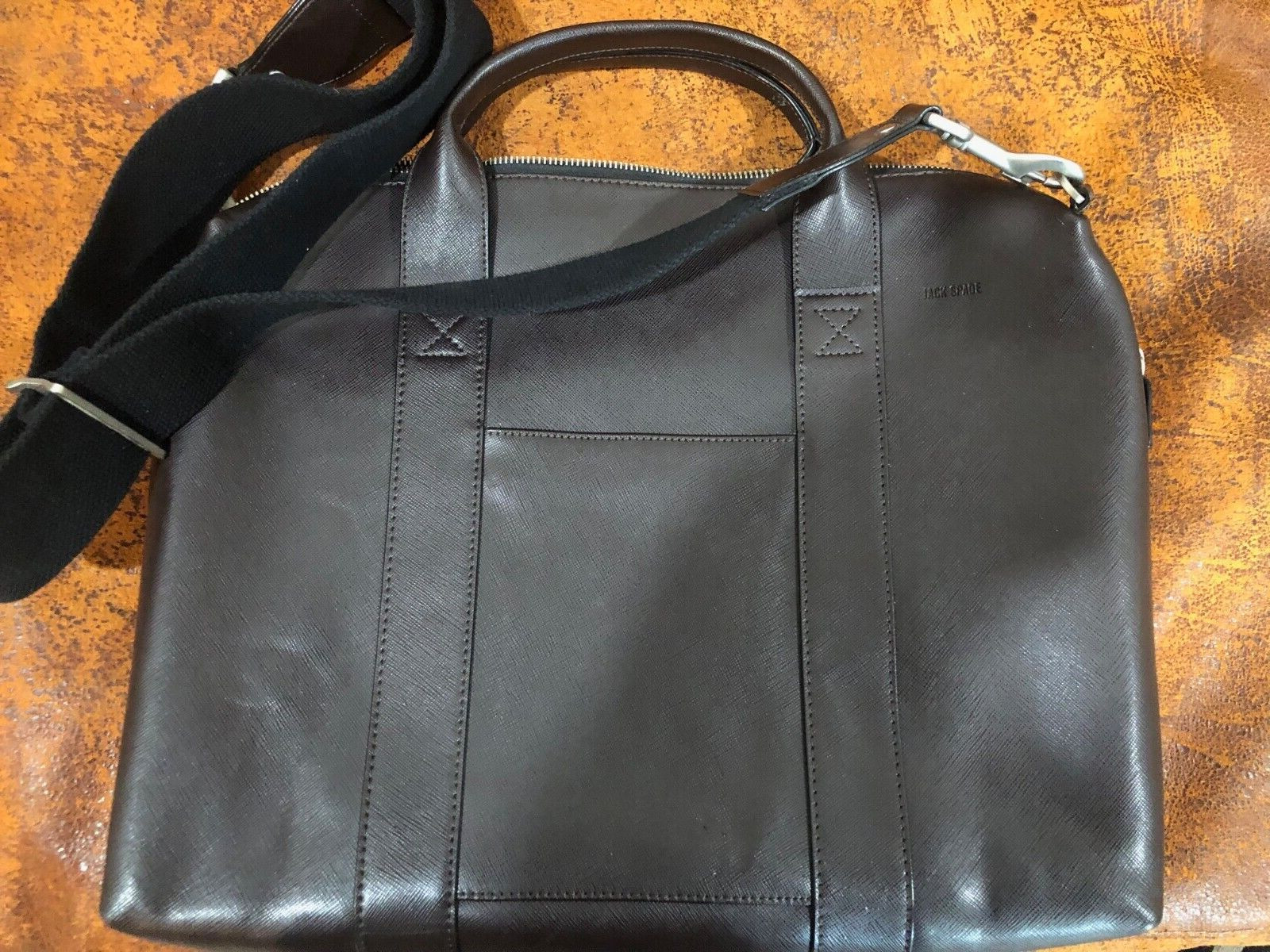 Jack Spade Men’s Adjustable Strap Leather Briefcase Laptop Bag Brown Pre-owned