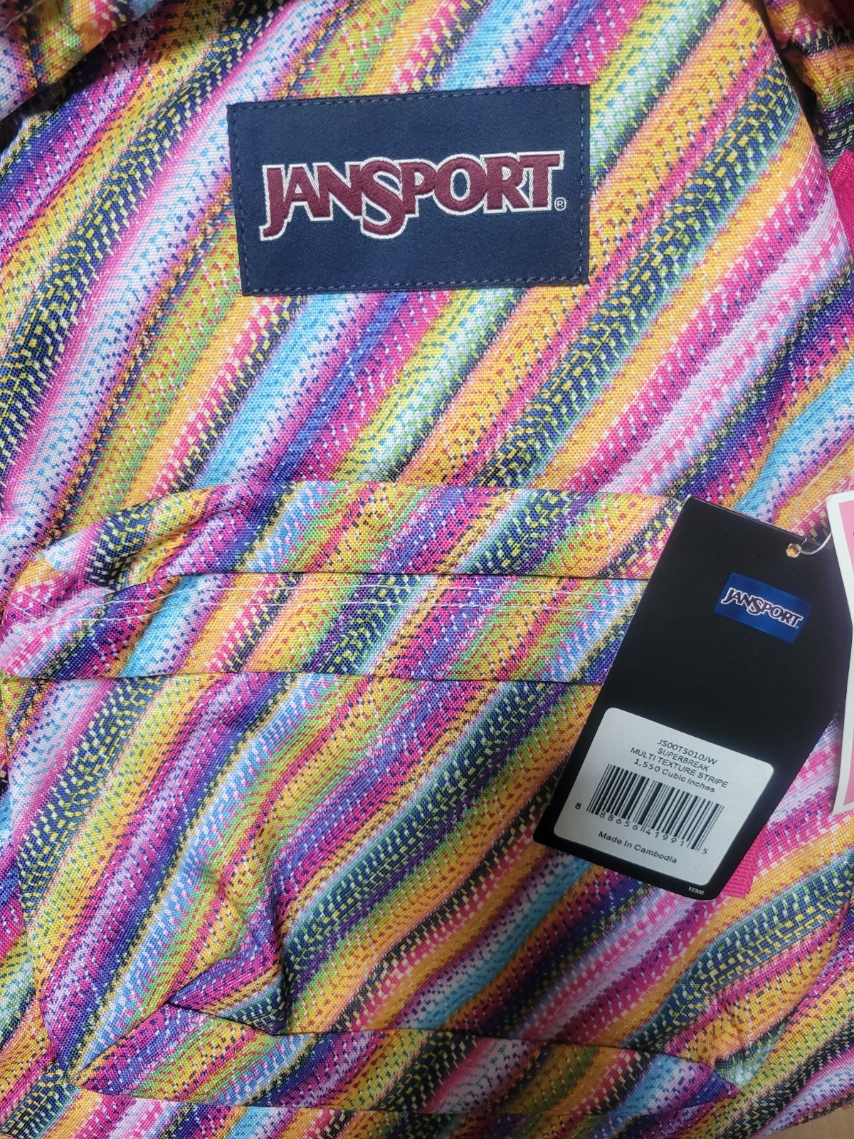 New with Tags JanSport Superbreak Multi Texture Stripe Backpack (JS00T5010JW)