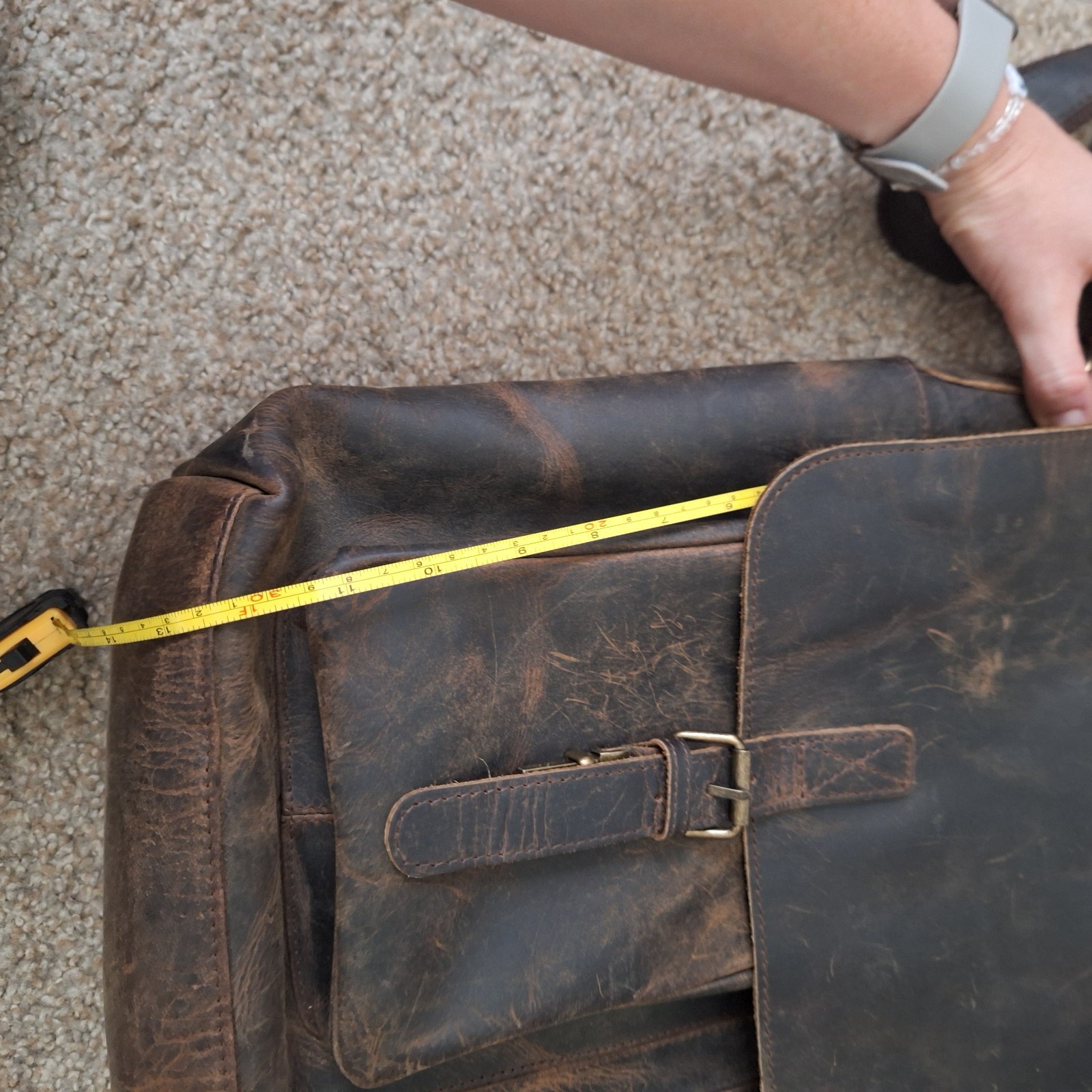 KomalC Brown Leather Messenger Bag Buckle Snap Closure Adjustable Strap Mens