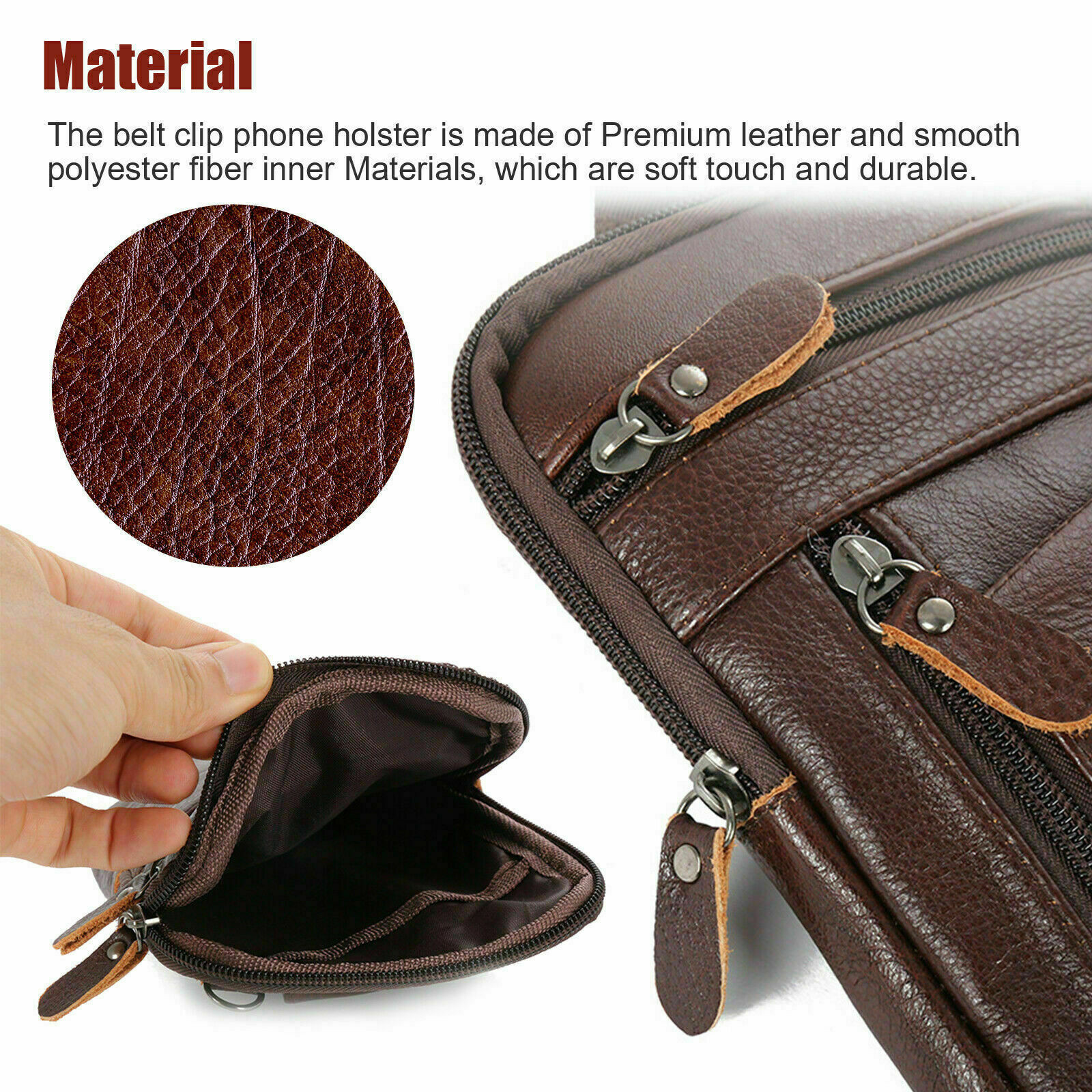Leather Crossbody Shoulder Bags Men Belt Clip Phone Holster Case Belt Loop Pouch