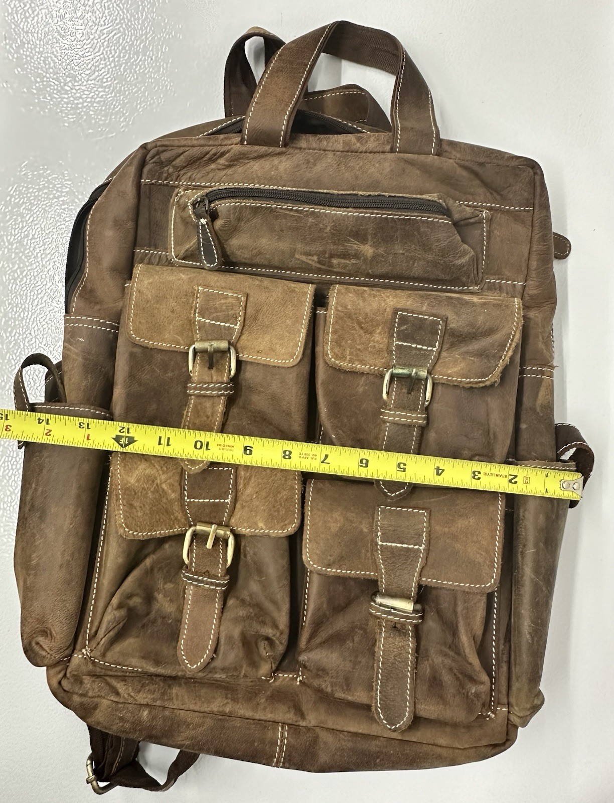 Sam’s Buffalo 18″ DISTRESSED VINTAGE LEATHER BACKPACK – Handmade, Needs Repair