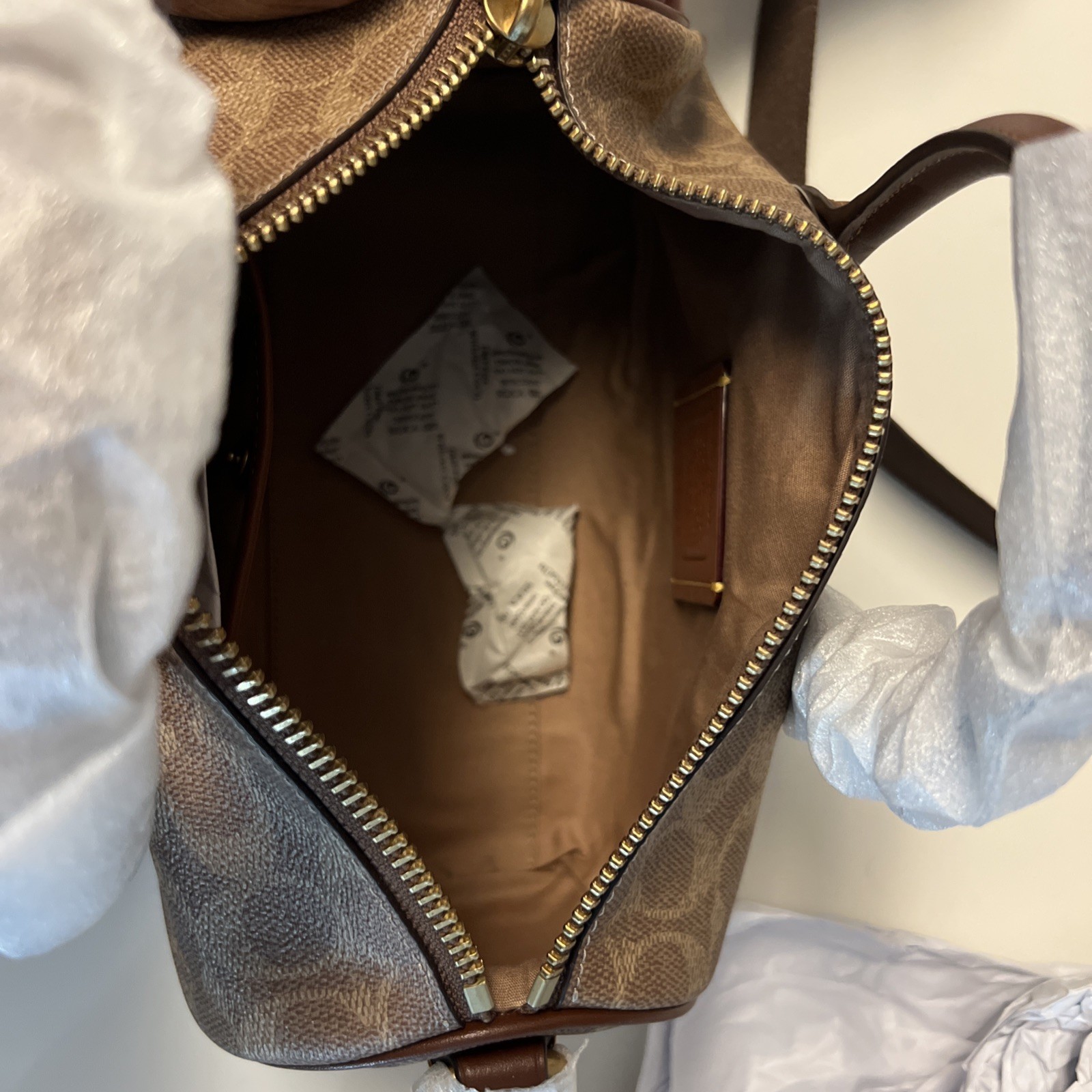 Coach Compass Bag 25 in Signature Canvas Brass/ Tan Multi. CCF49. NWT.