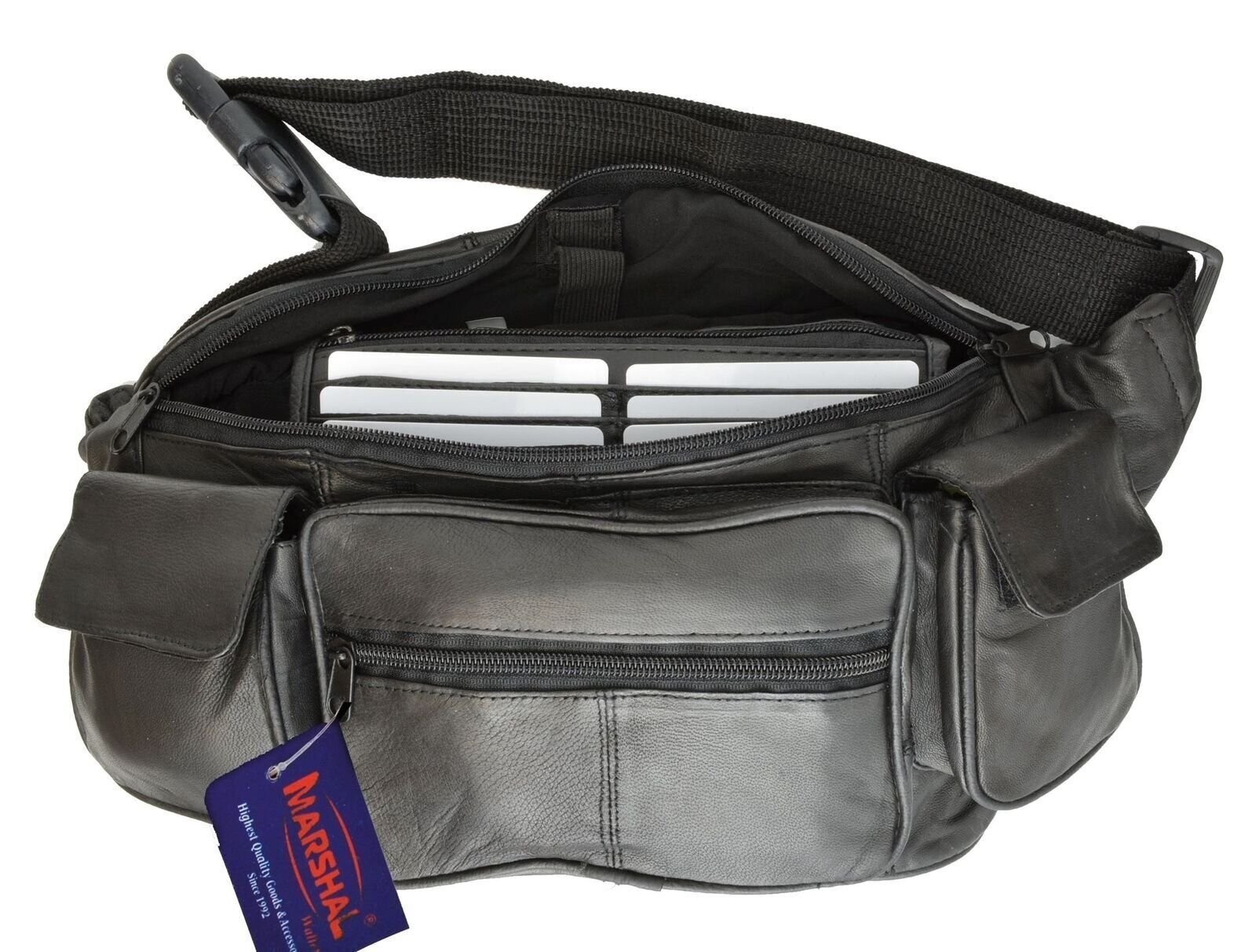 Marshal Genuine Leather Unisex Large Waist Fanny Pack with Two Cell Phone Pocket