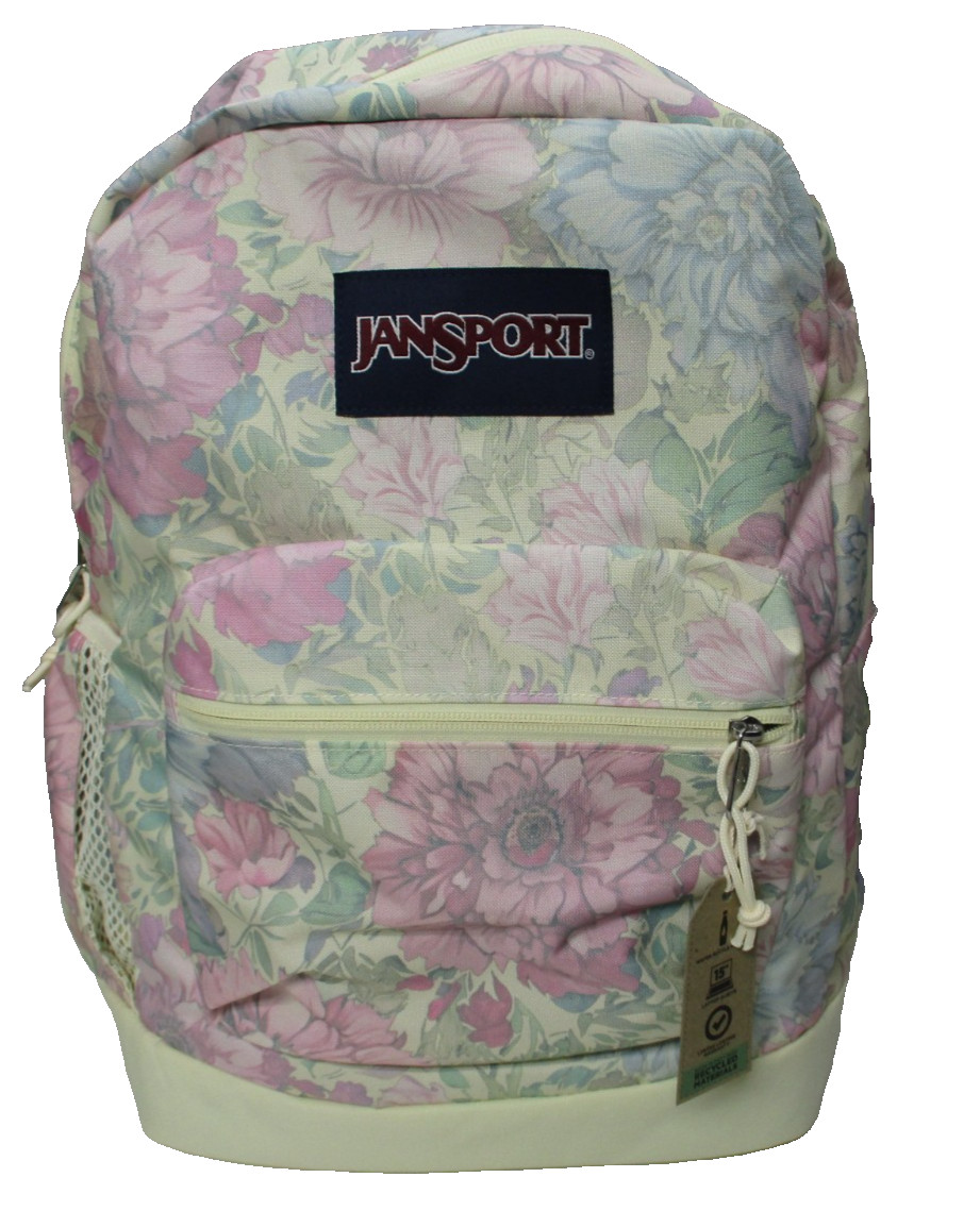 JanSport Cross Town Backpack Beige Pink Floral School Book Bag Student