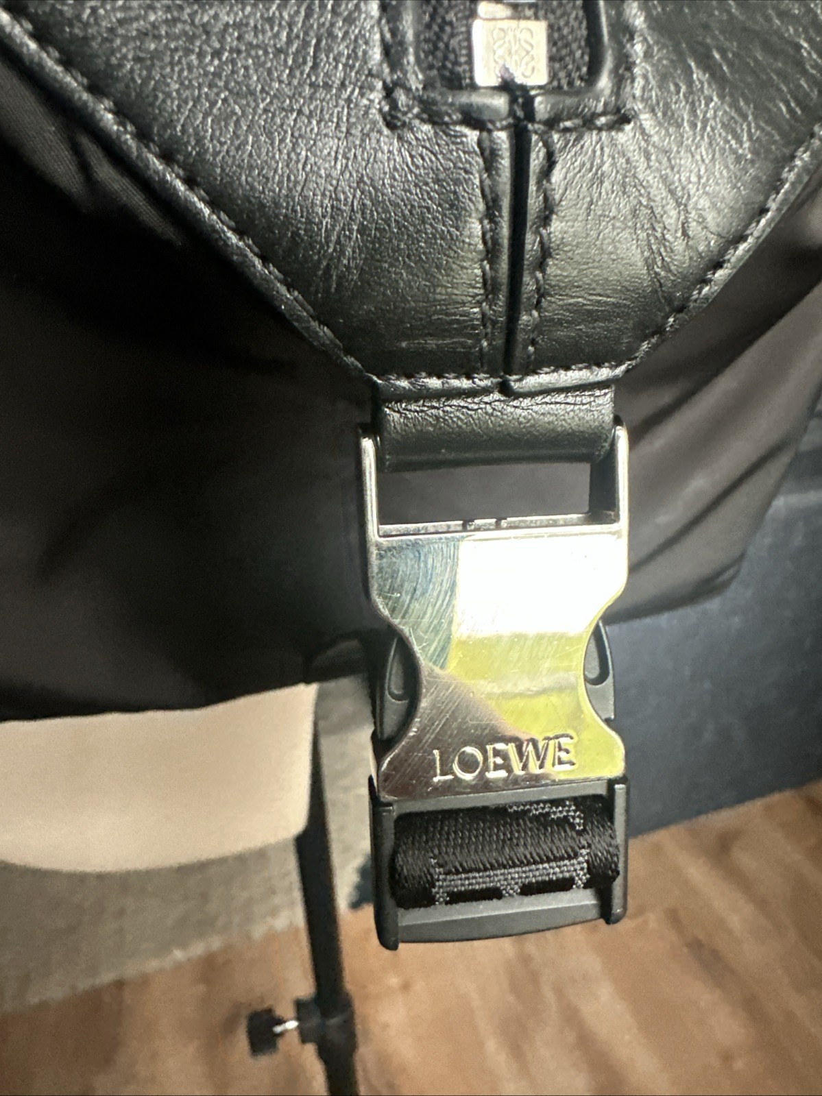 Loewe Medium Convertible Backpack Black Calfskin Leather Nylon Made In Spain