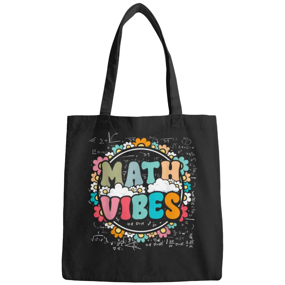 Groovy Math Vibes Mathematics Teacher Student Back to School Canvas Tote Bags