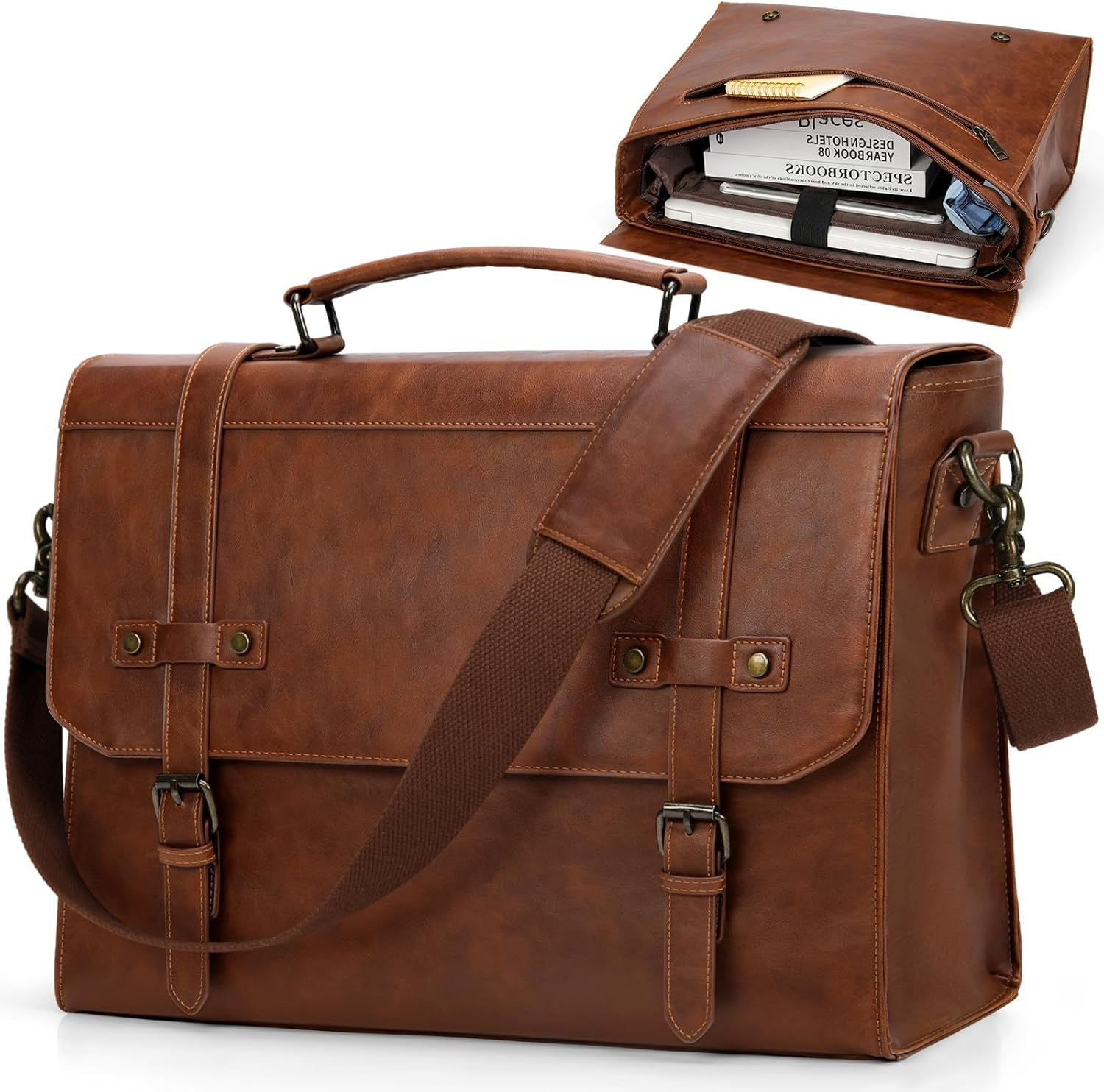 Mens Messenger Bag 17 Inch Waterproof Vintage Leather Laptop Briefcase Large Lap