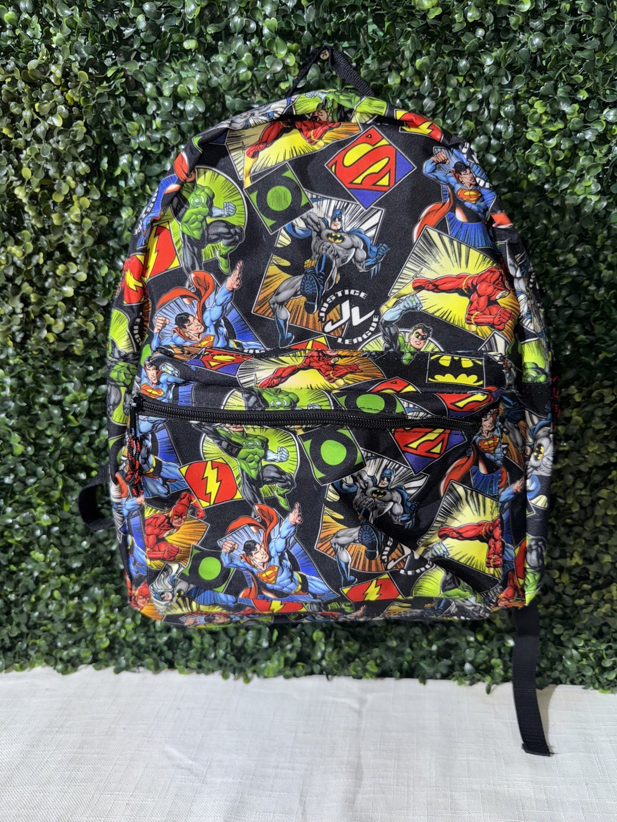 Justice League / Superman Batman Print Backpack /16″ School Book Bag / Pre-Owned