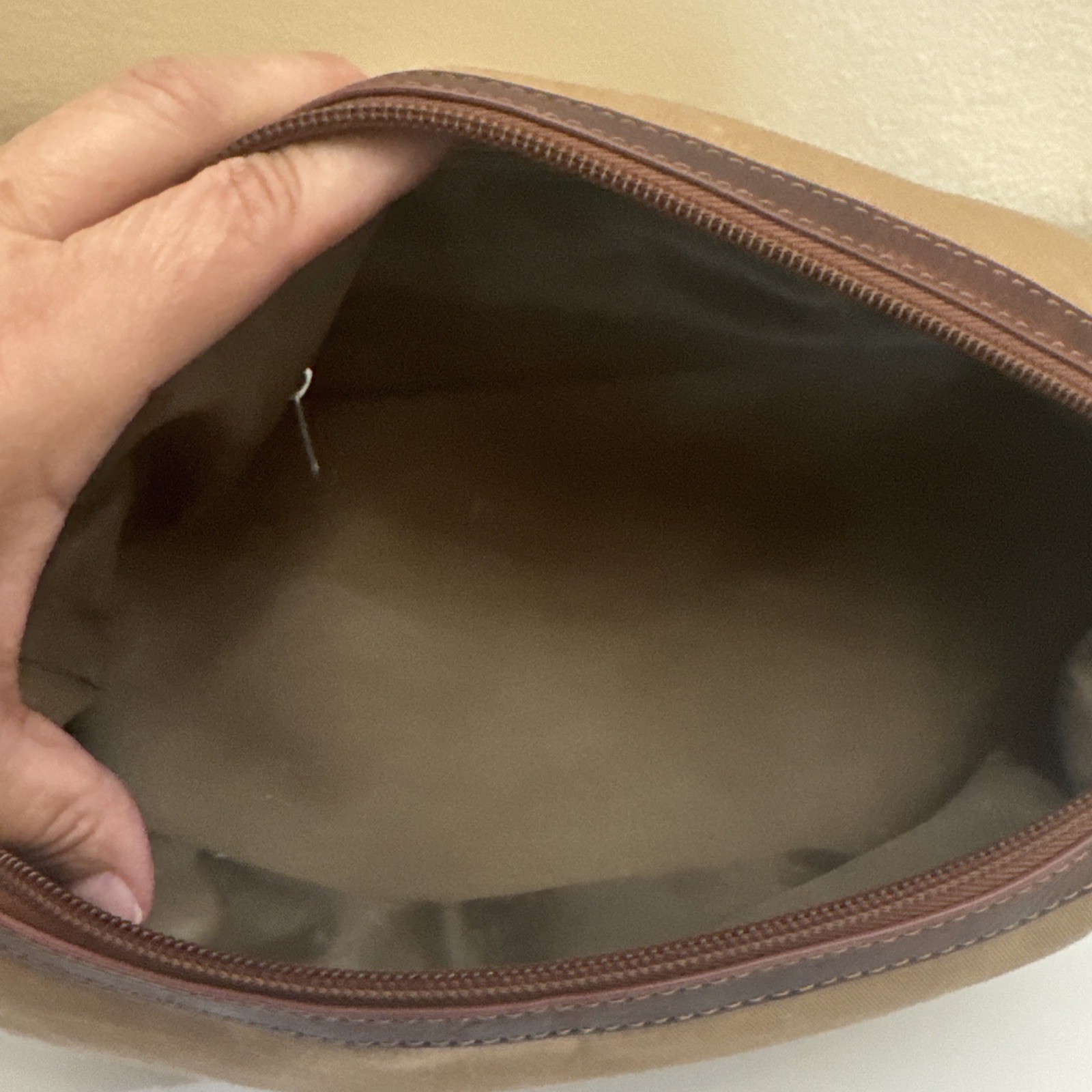 Buxton Brown Expedition Leather Toiletry Shave Bag Zippered 2 Compartment