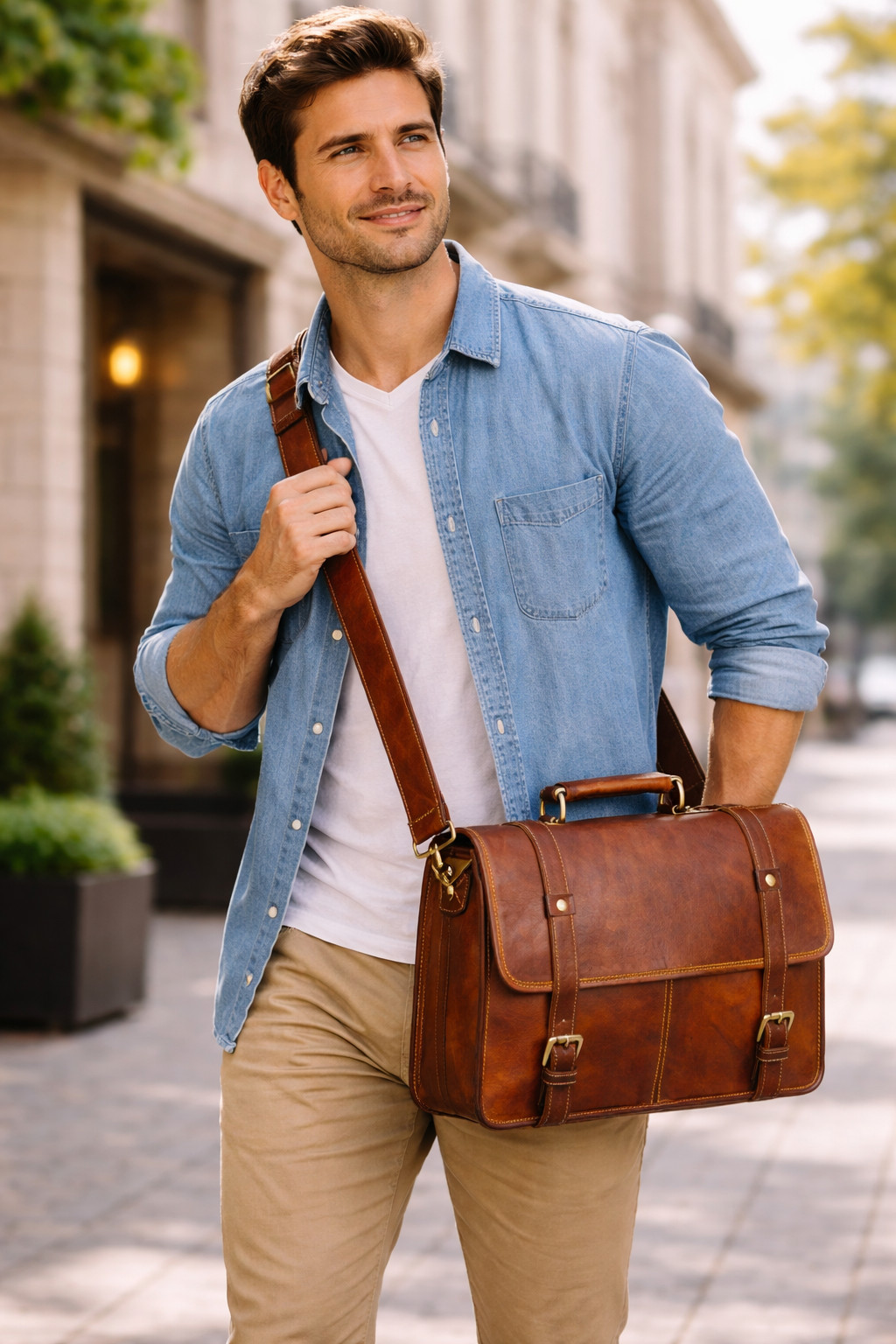 Leather Messenger Bag for Men Vintage Handmade Laptop Shoulder Briefcase Satchel