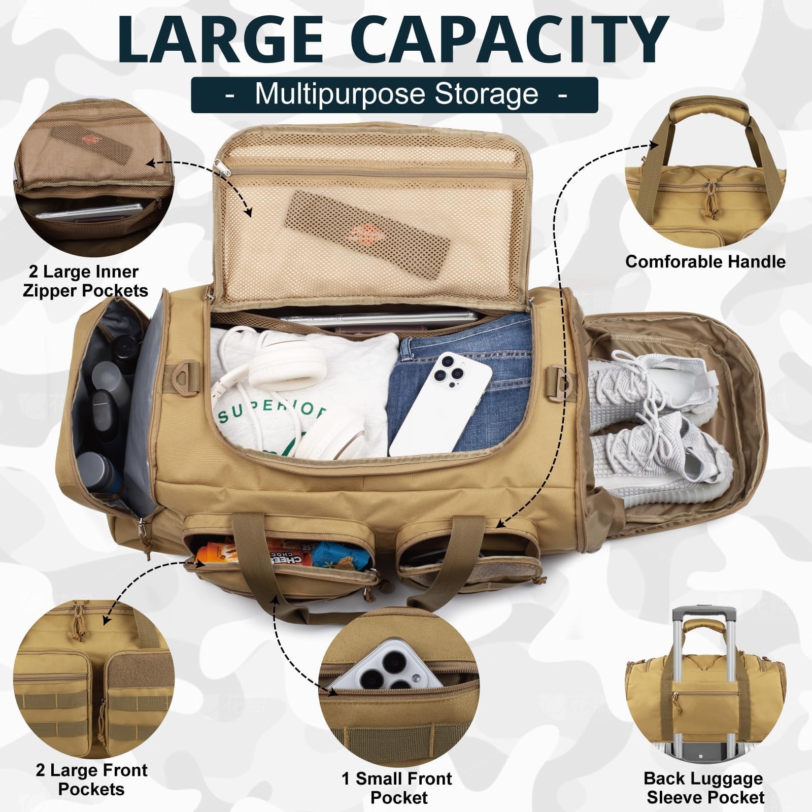 Tactical Gym Bag for Men,50L Large 3-in-1 Sports Duffle Bag for Travel Gym | …
