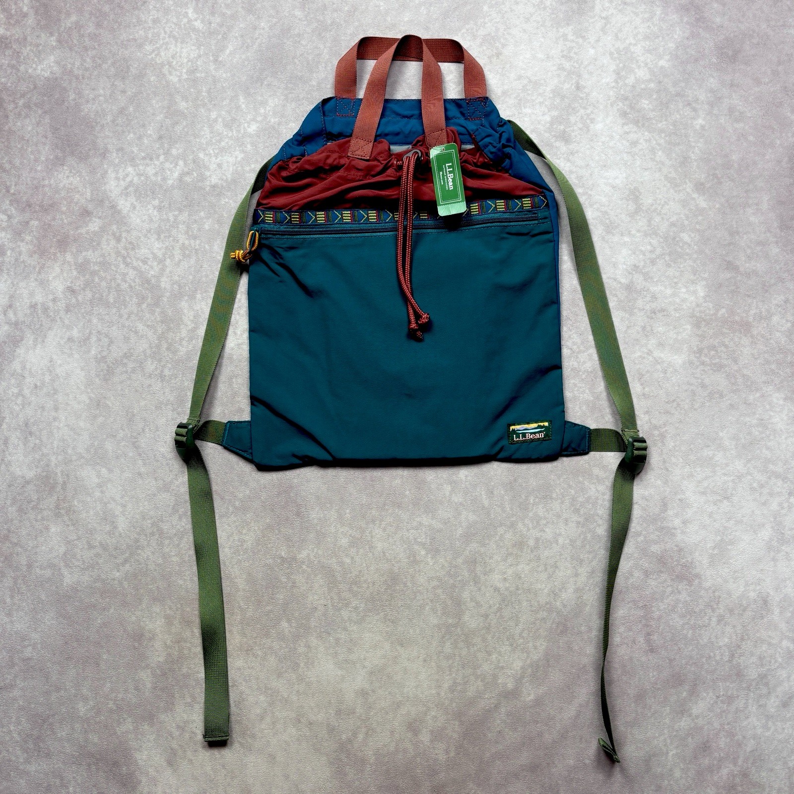 L.L.Bean Mountain Classic Drawstring Pack Backpack Brown Blue Green NWT Large