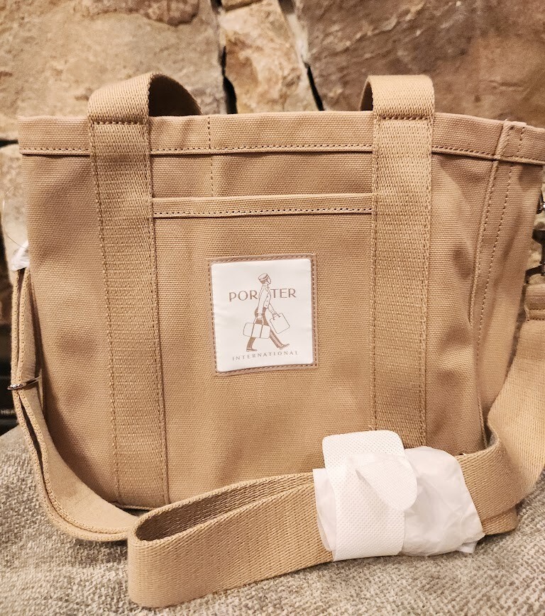 Porter International BLOCKER Taupe Cotton Canvas Handbag Khaki Shoulder Tote NWT