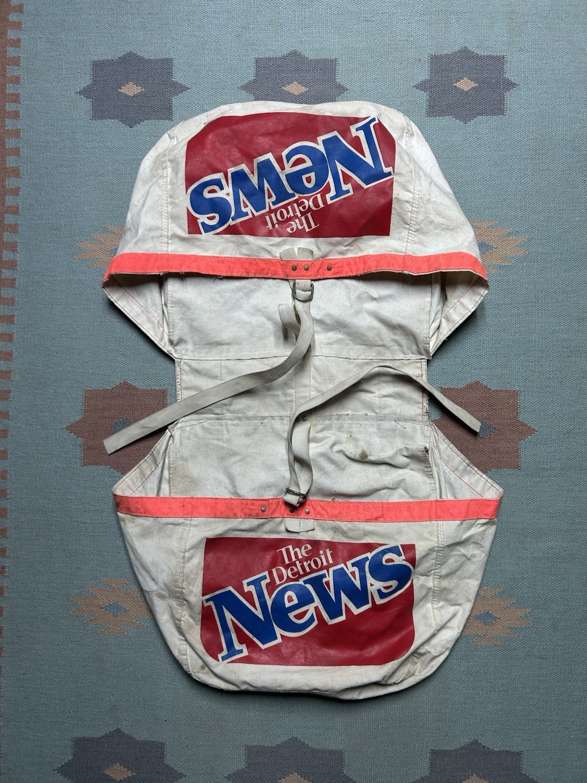 Vintage Detroit News newspaper saddle bag bicycle canvas double sided newsboy