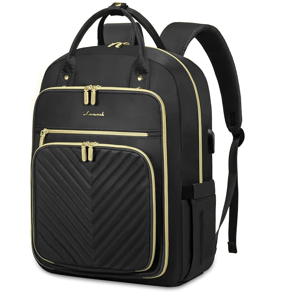 Women’s 15.6 Inch Laptop Backpack with USB Port Waterproof Travel Daypack Black