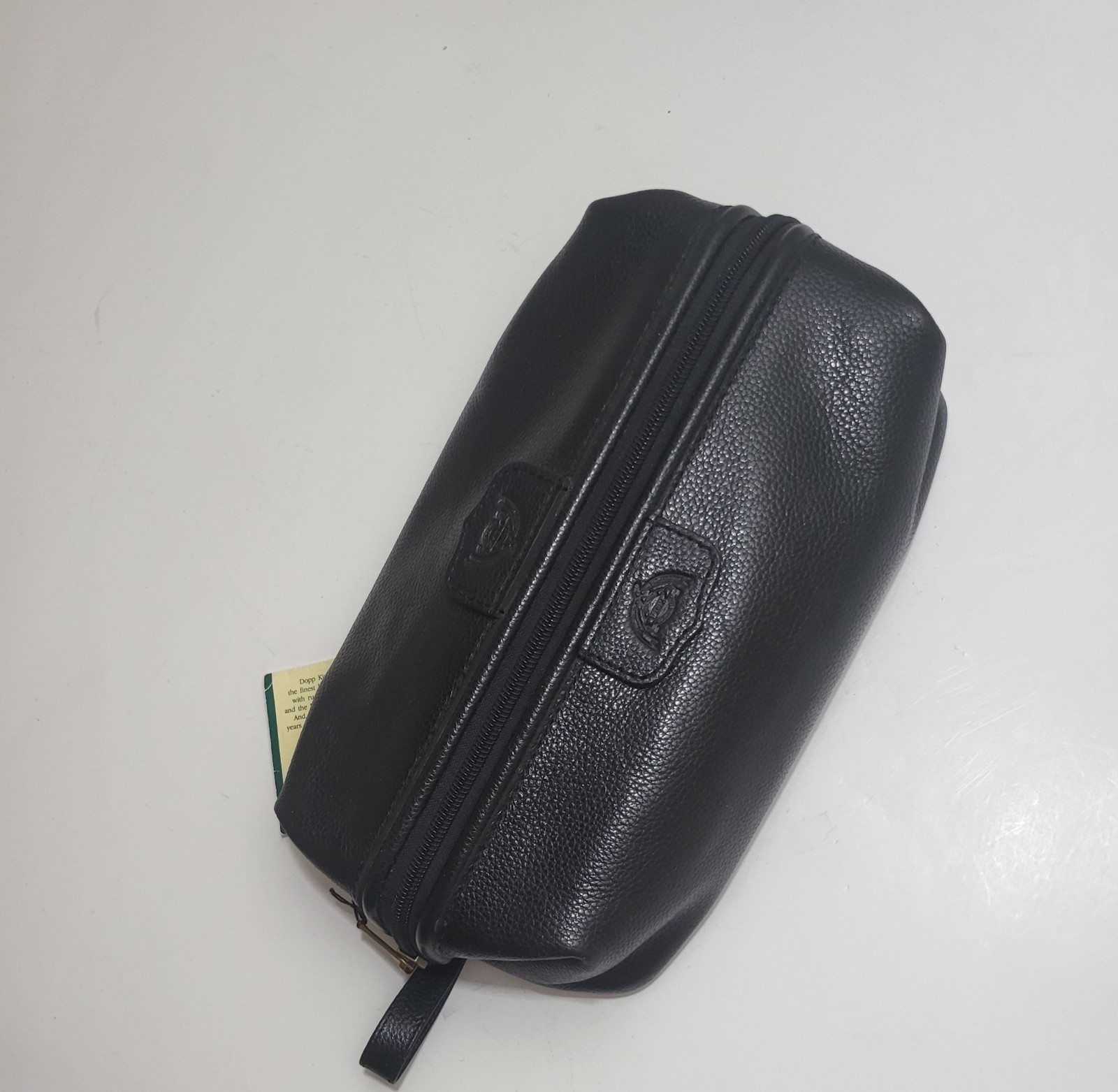 Vintage Dopp Bag Black Leather Toiletry Mens Shaving Kit Travel Accessory