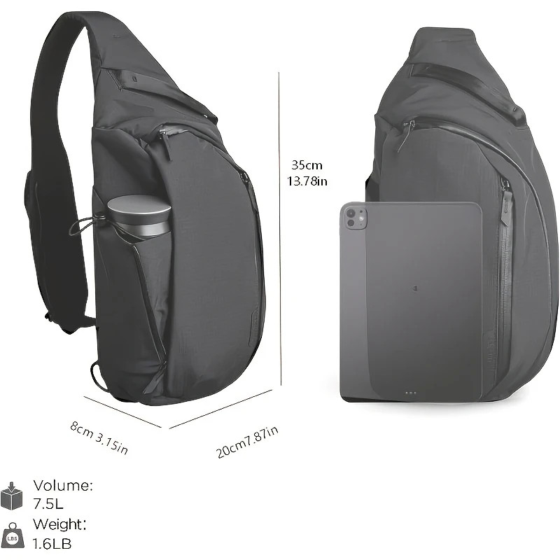 7.5L Crossbody Sling Backpack Chest Bag Fits 11″ Tablet with Water Bottle Pocket