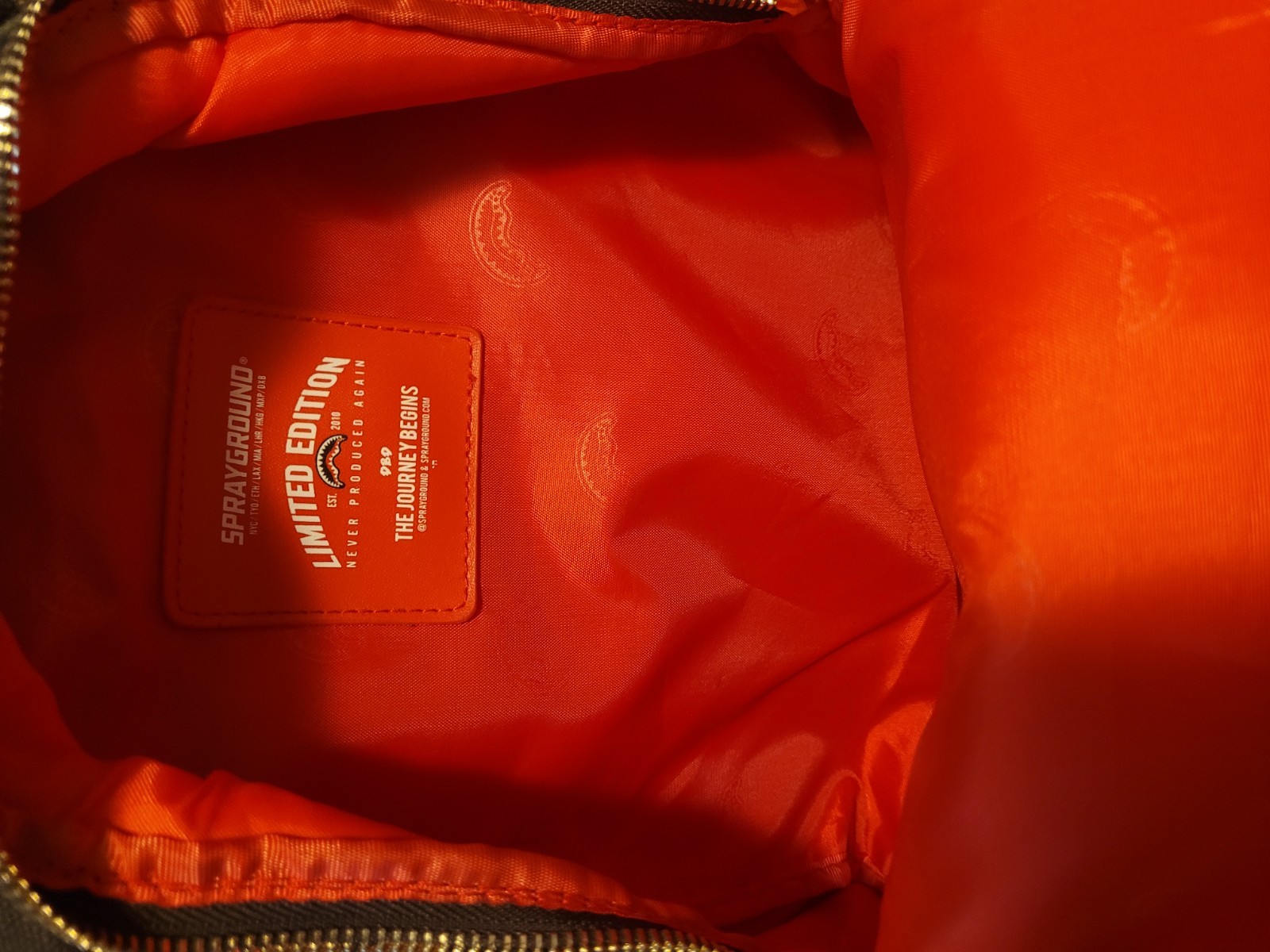 Sprayground Limited Edition Camo Backpack Brown Checkered Orange Lining Zip