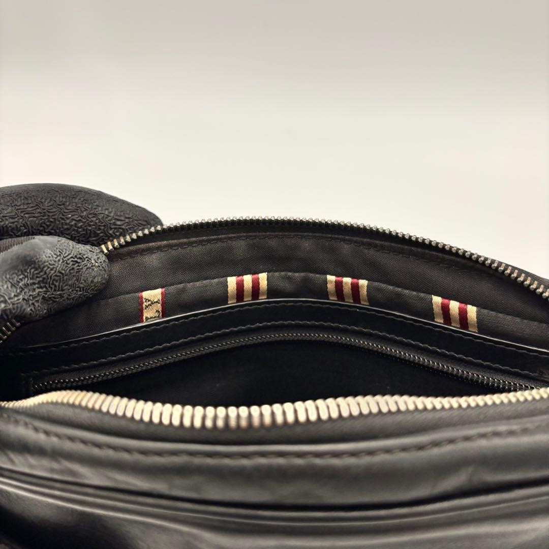 Authentic BALLY Black Leather Clutch Bag 16cm x 26cm x 4.5cm Second Hand