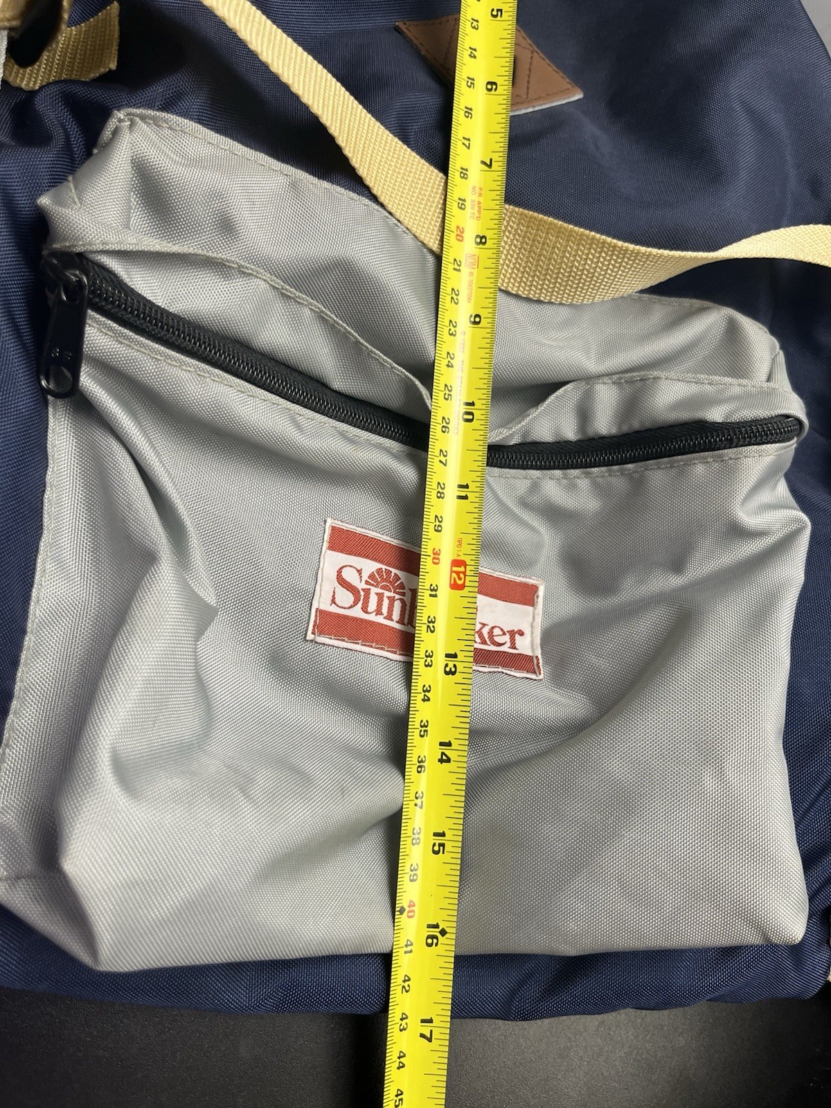 Vintage Sunbacker Backpack Navy Gray Yellow 100% Nylon Made Taiwan Retro Bag