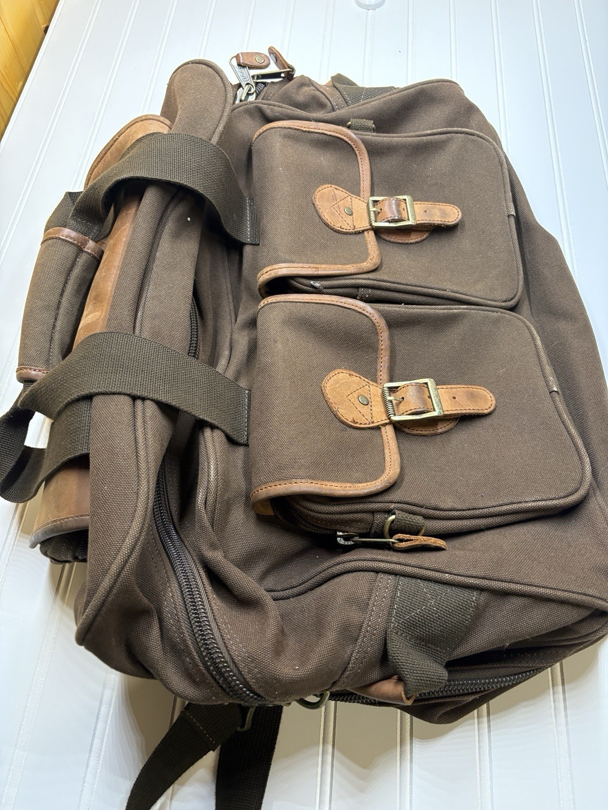 Cabelas Brown Canvas & Leather Large/XL Duffle Bag Fishing Hunting Camping 21”